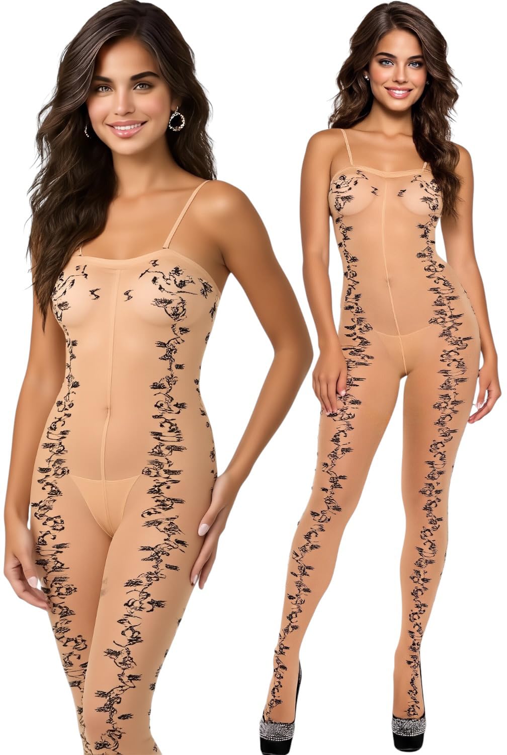 ToBeInStyle Women’s Assorted Bodystocking Sheer Opaque or Fishnet Crotchless Lingerie Bodysuit