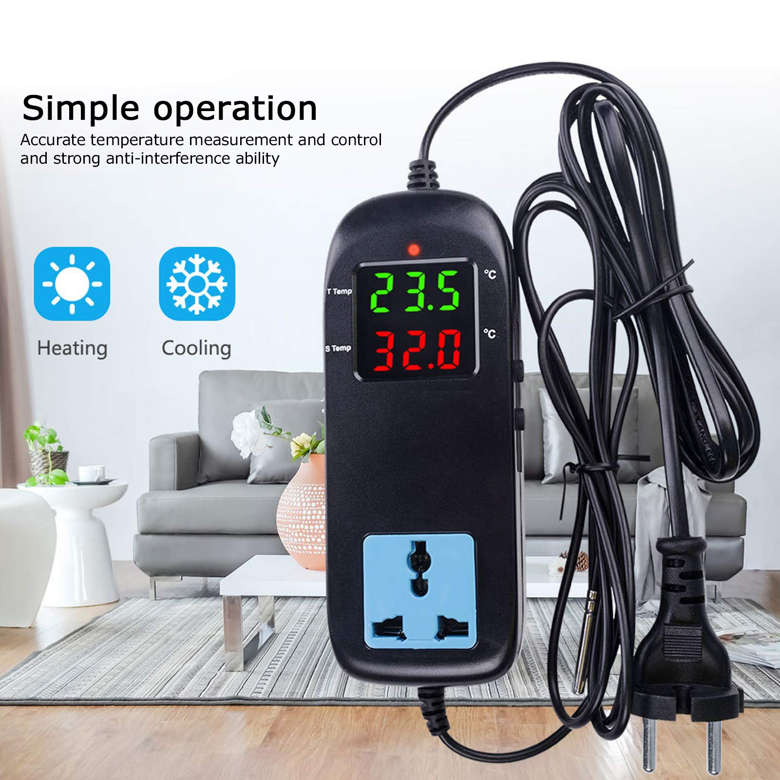 Thermostat Multifonctionnel pour Tapis Chauffant, contrôleur de Thermostat numérique pour Tapis Chauffant, avec écran LED Compact pour Aquarium de Germination de graines