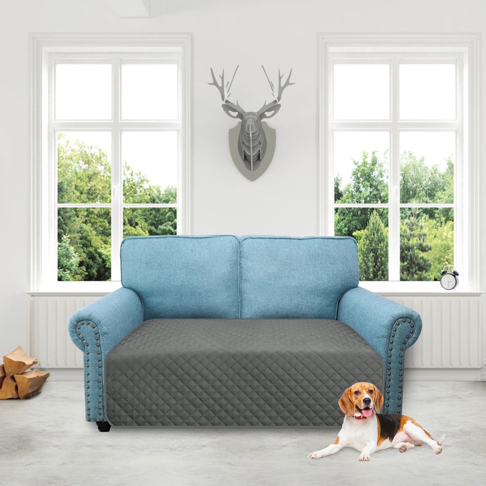 Granbest Funda de sofá impermeable de 2 plazas, antideslizante, lavable, para niños, mascotas, perros, gatos, funda de cojín universal (Gris)