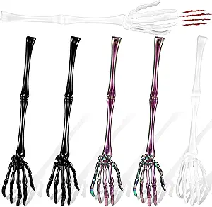 6 Pieces Halloween Skeleton Hands Salad Tongs Spoon Halloween Skeleton Hand Skull Tong Kitchen Tableware White and Black