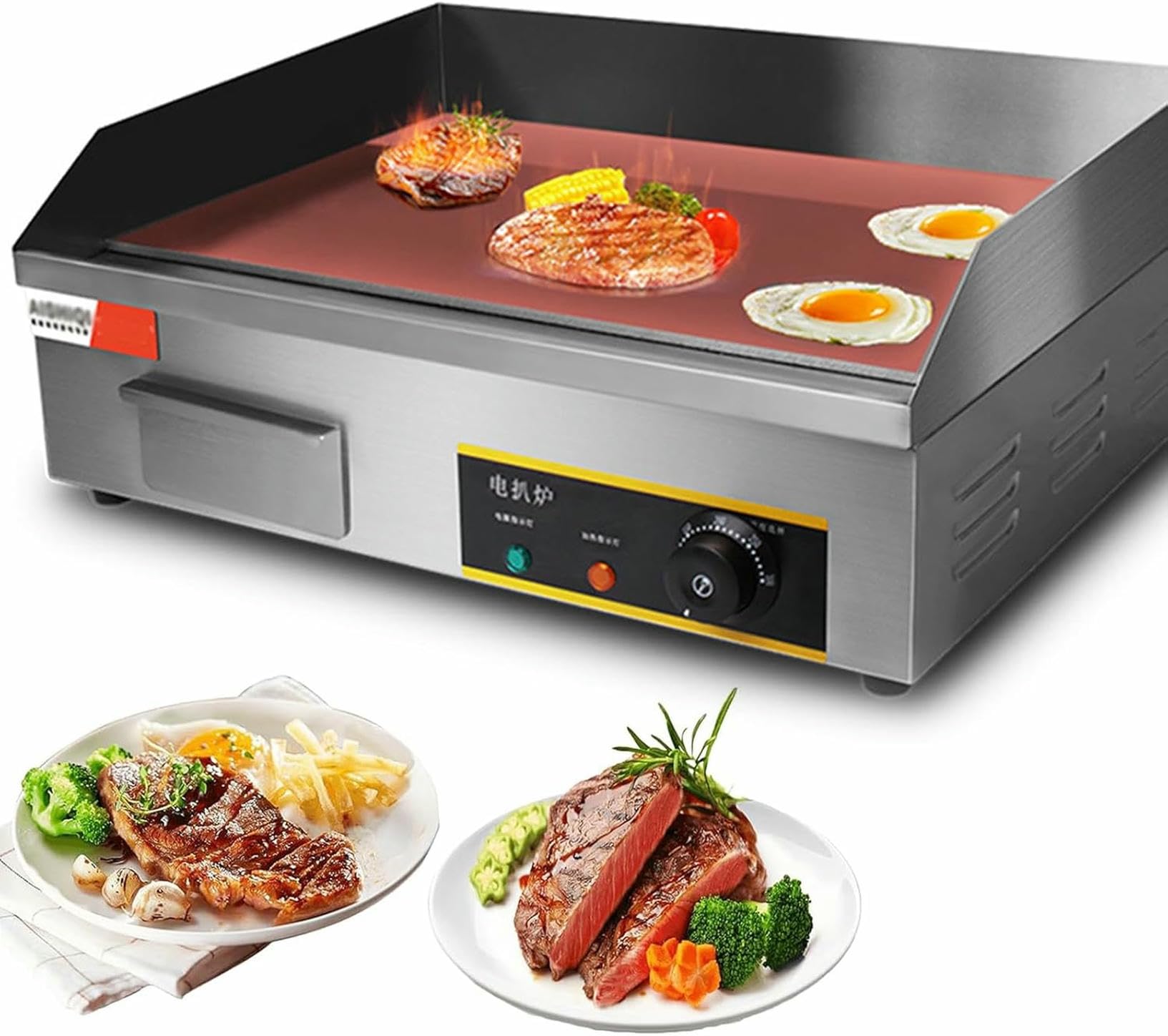 Fhrka 2900W 21.6Inch Commercial Electric Griddle Flat Top Grill Hot Plate Bbq Non-Stick Flat Large Countertop Griddle