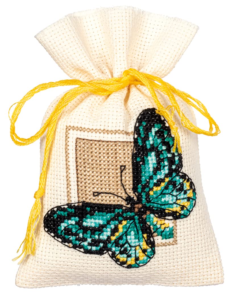 Vevaco Kits De Punto De Cruz Contado Bolsas Aromáticas DIY Creativo Set Mariposas Juego DE 3 Manualidades Bordar Kit Principiantes Decoration Hogar Regalo ca. 8 x 12 cm Cross Stitch Embroidery
