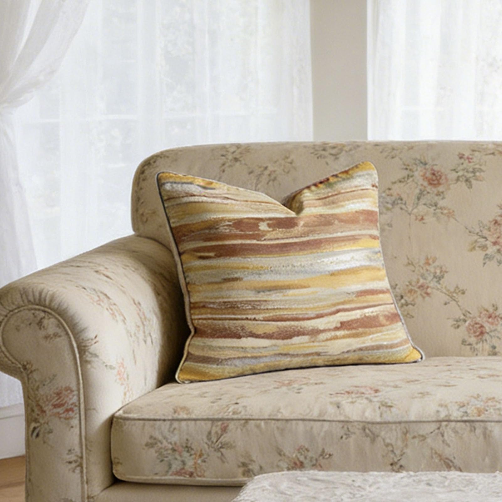 YDuupxe Fodere per Cuscini Gialli a Righe Boho, Morbide Federe in Velluto a Coste per l'arredamento del Soggiorno del Divano Letto (45,7x45,7 cm/18x18 pollici)