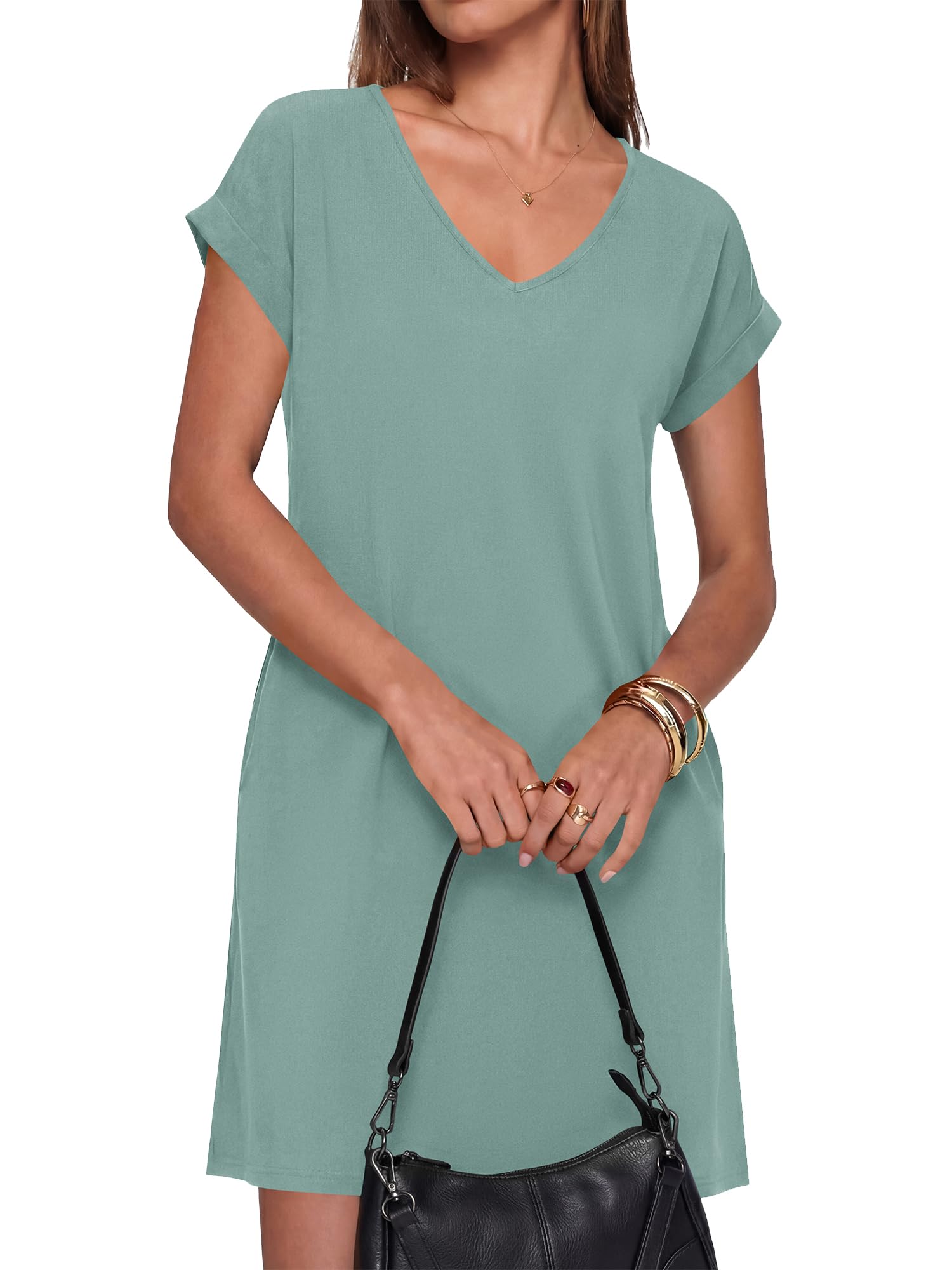 BTFBM Womens Summer Dresses 2026 Pockets Short Sleeve Loose Nightgowns Pajama Beach Vacation Casual Spring T Shirt Dress