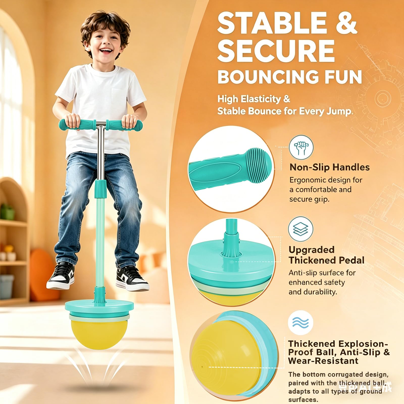 Hüpfbälle, Pogo Ball mit Griffen, Hüpfspielzeug Outdoor, Für Innen Und Außen Kinder Jungen Mädchen Teen Weihnachtsfeier Geburtstag (Blau)