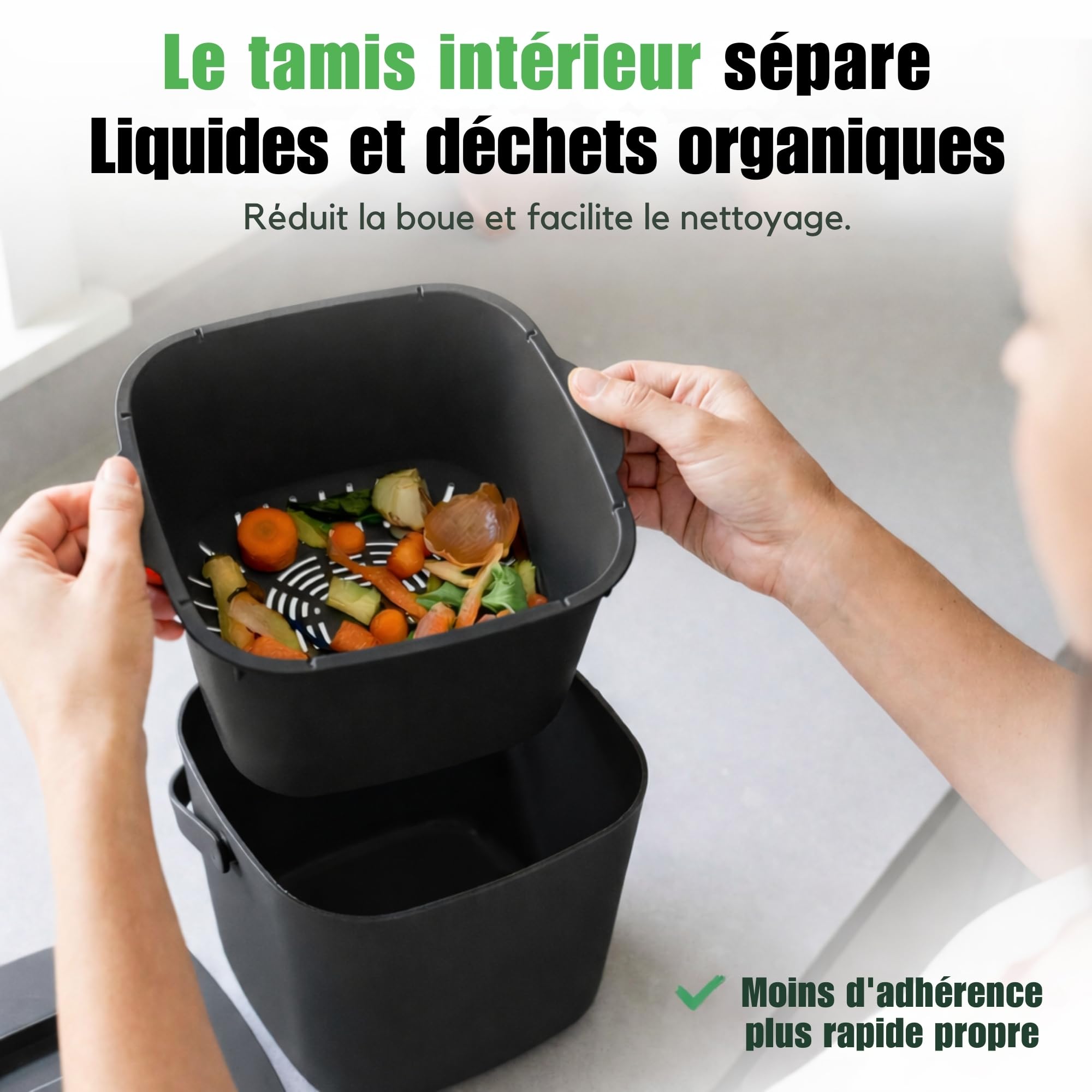 YourCasa® Composteur Cuisine - 7L Poubelle compost cuisine pour les déchets organiques quotidiens Lavable au Lave Inodore poubelles à compost seau compost cuisine petite poubelle cuisine (Noir)