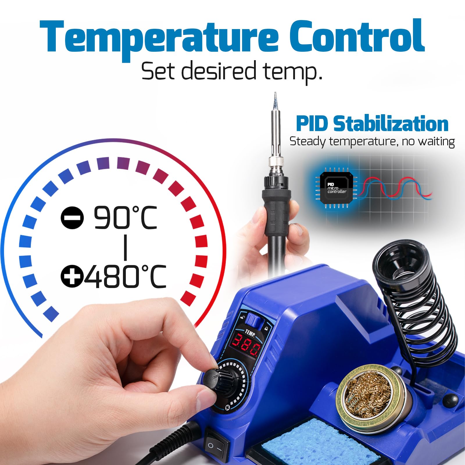 WEP 926LED V3 Blu Stazione Saldante 130W MAX Kit Saldatore a Stagno con Filo di Saldatura, 5 Punte, Pinzette, Pompa Dissaldante, Pulitore di Punta, Controllo della Temperatura e Modalità Sleep(EU)