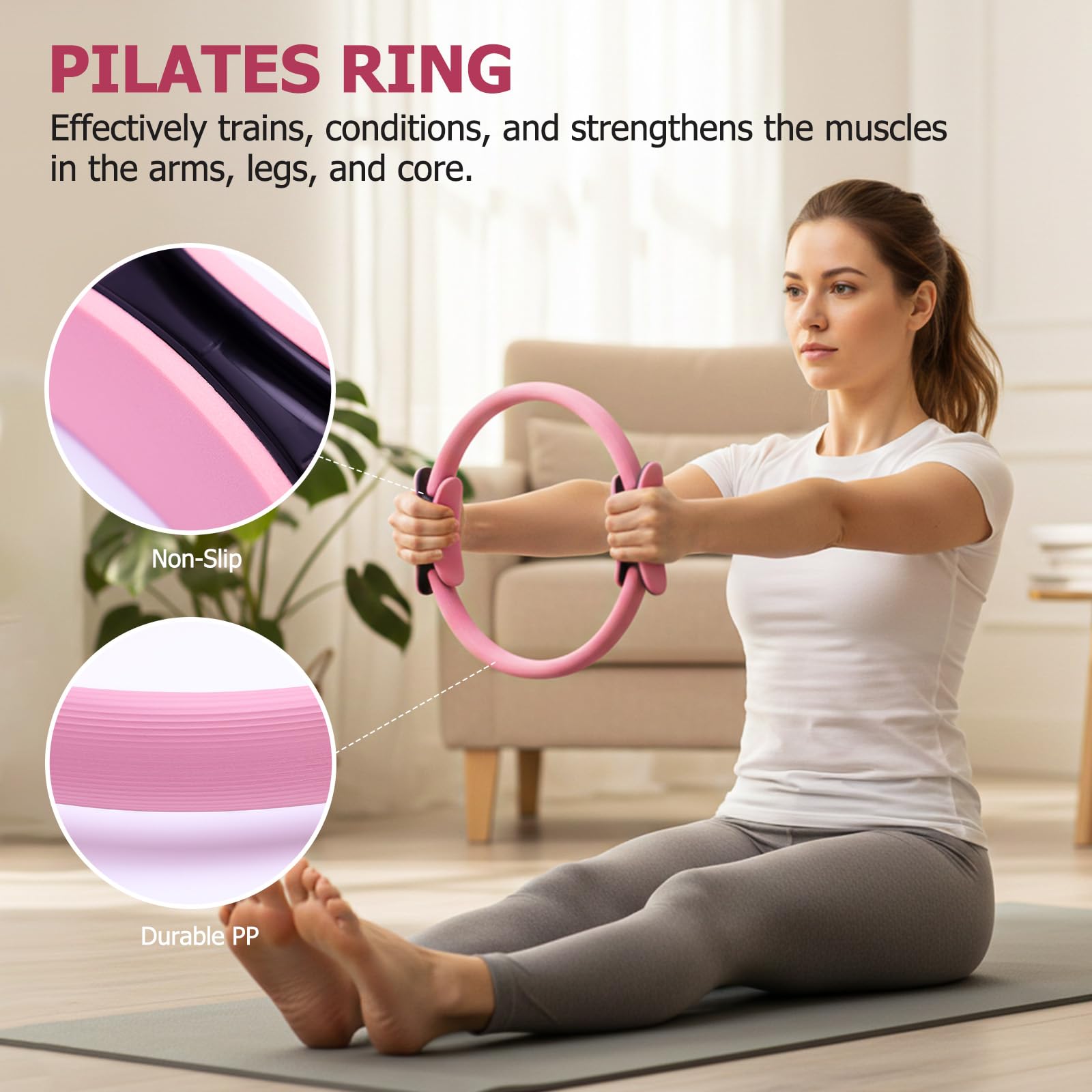 All-in-One Home Workout Kit für Frauen - Pilates Kit mit Knöchelgewichten Magic Circle 12 Zoll Widerstandsbänder Mini Pilates Ball Tragetasche - Anfänger Pilates Geschenkset für Muttertag Geburtstag