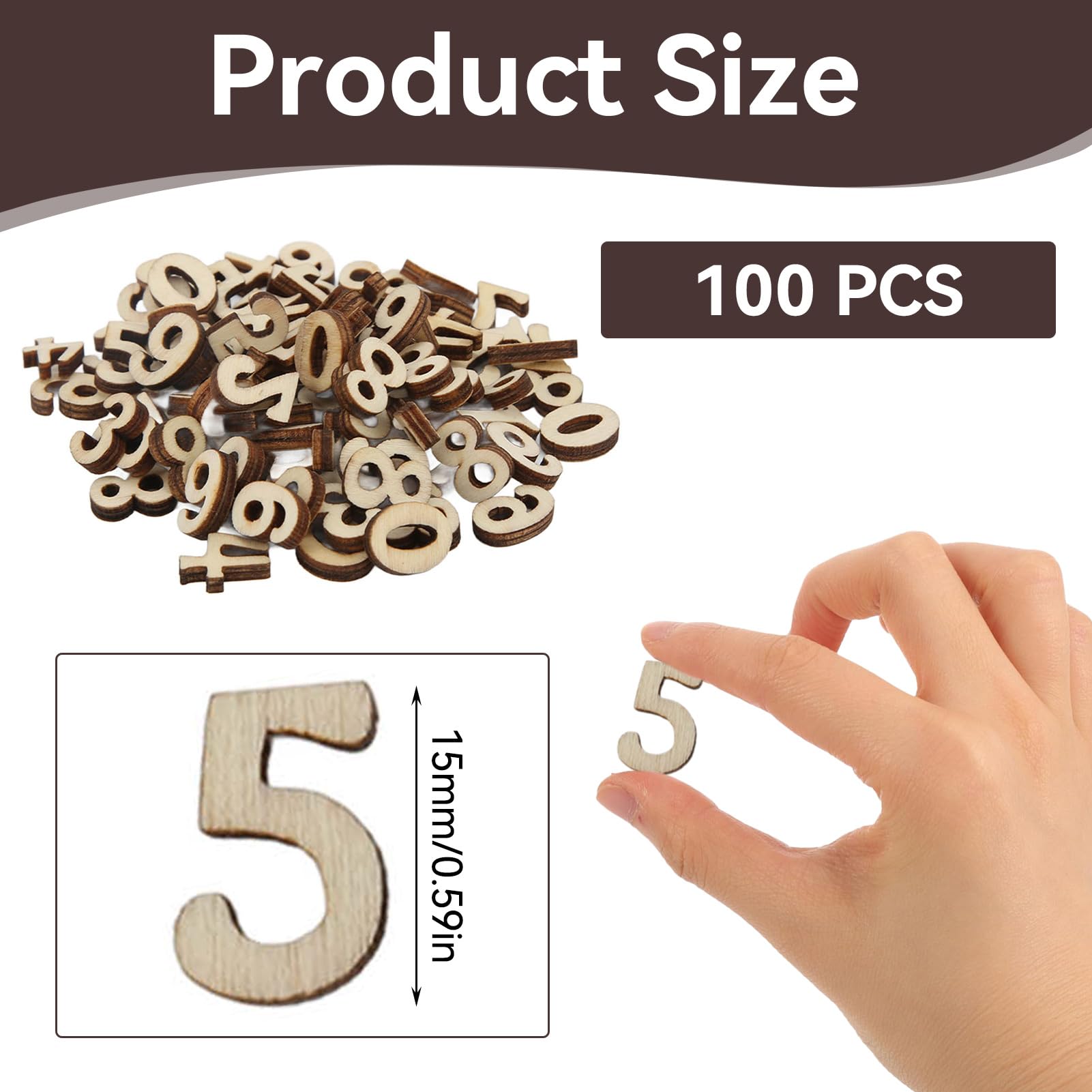 100Pcs Natural Wooden Numbers for DIY Crafts Unfinished Wooden Number 0 to 9 Craft Wood Numbers for Letter Board/Wall Decor/DIY/Painted - Image 4