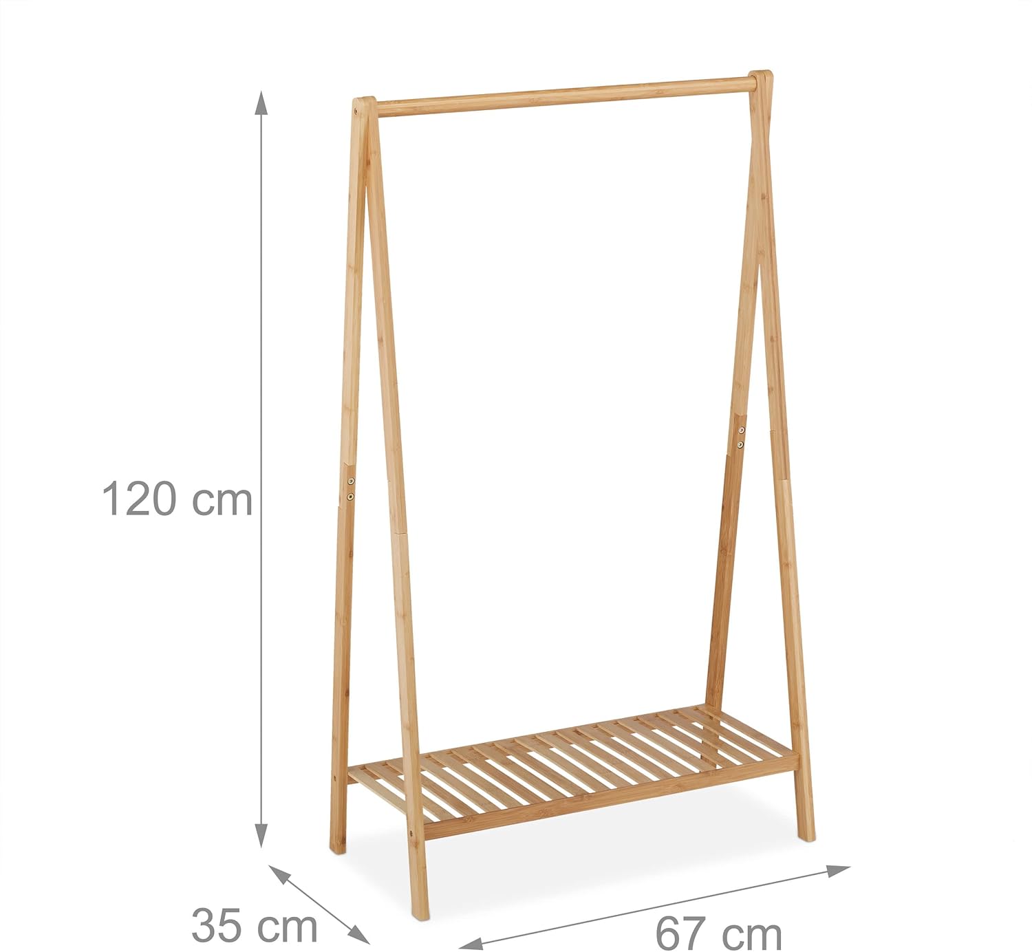 Relaxdays Clothes Rack, Bamboo, Rail with Shoe Shelf, Free-Standing, Hallway & Bedroom, 120 x 67 x 35 cm, Natural