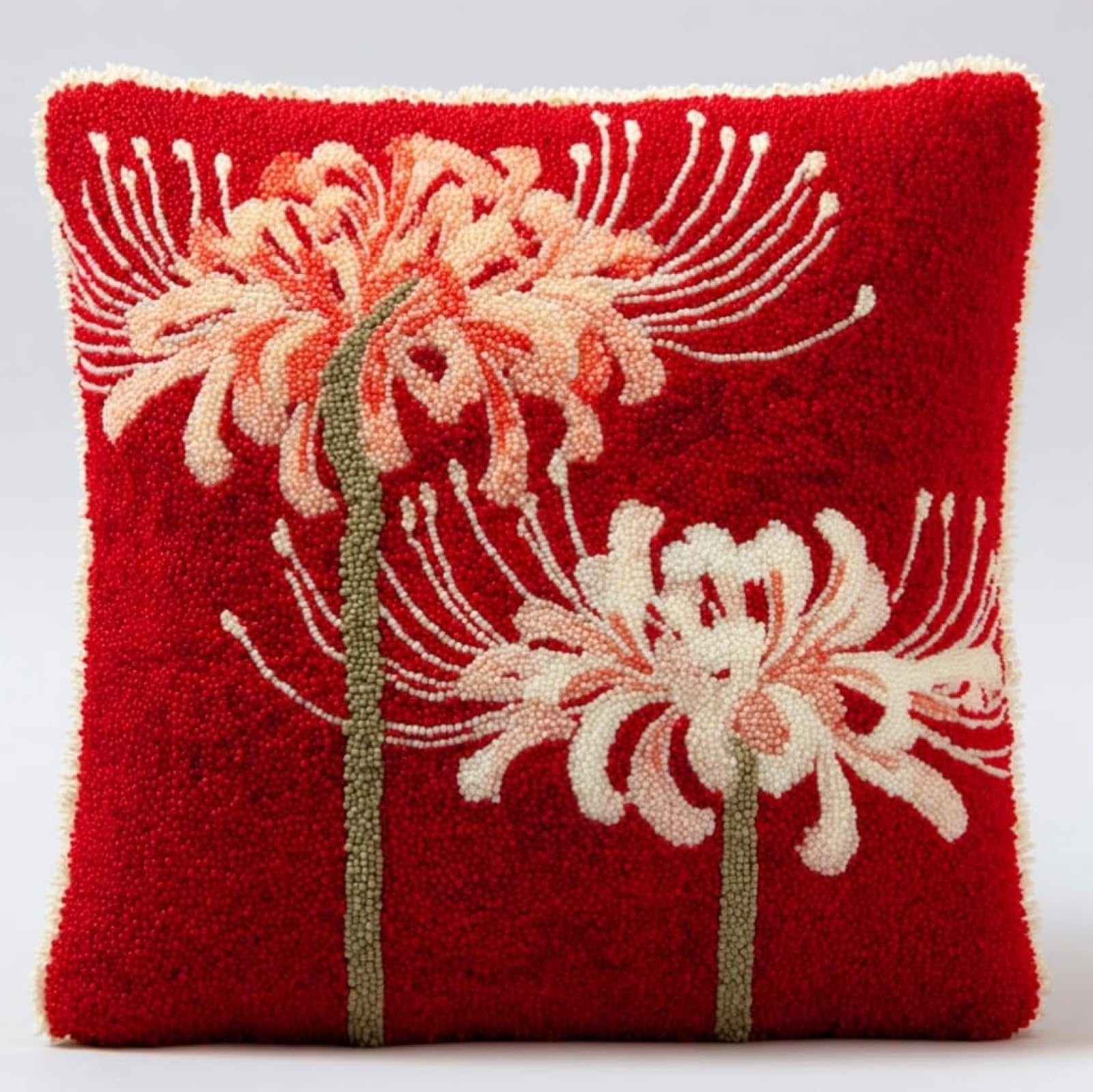 AxiangziK 43x43cm DIY Latch Hook Cushion Kit,Beautiful Lycoris Radiata Decorative Pillow Cover Craft Set,Complete Craft Rug Embroidery Set Perfect for Living Room & Gifting