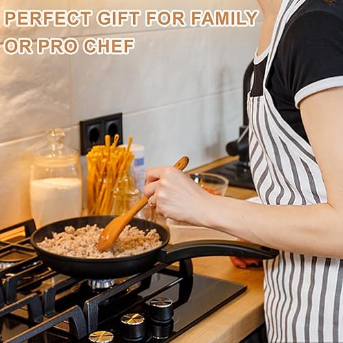 Miniatura 7 de Pleafind Juego de utensilios de madera de teca natural, 9 piezas, cucharas de madera para cocinar, juego de utensilios de cocina de madera con