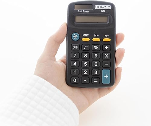Miniatura 6 de BAZIC - Calculadora de tamaño de bolsillo de 8 dígitos, energía solar y batería de doble potencia, pantalla LCD, mini calculadoras básicas de