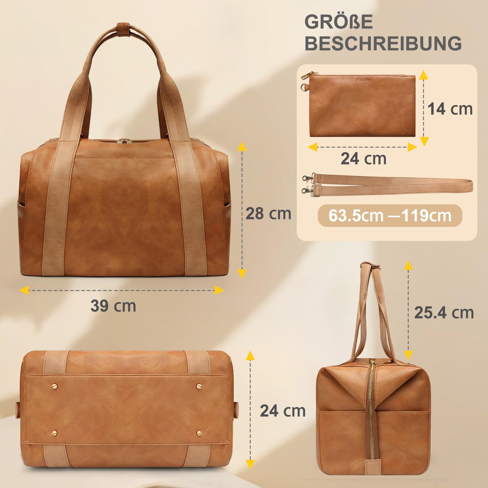 MISS FONG Reisetasche Travelite Sporttasche Reisetasche Damen Herren Weekender Große Wickeltasche PU-Leder Wickelrucksack Babytasche Kliniktasche 29L Handgepäcktasche für Reisen Fitness Business-Braun