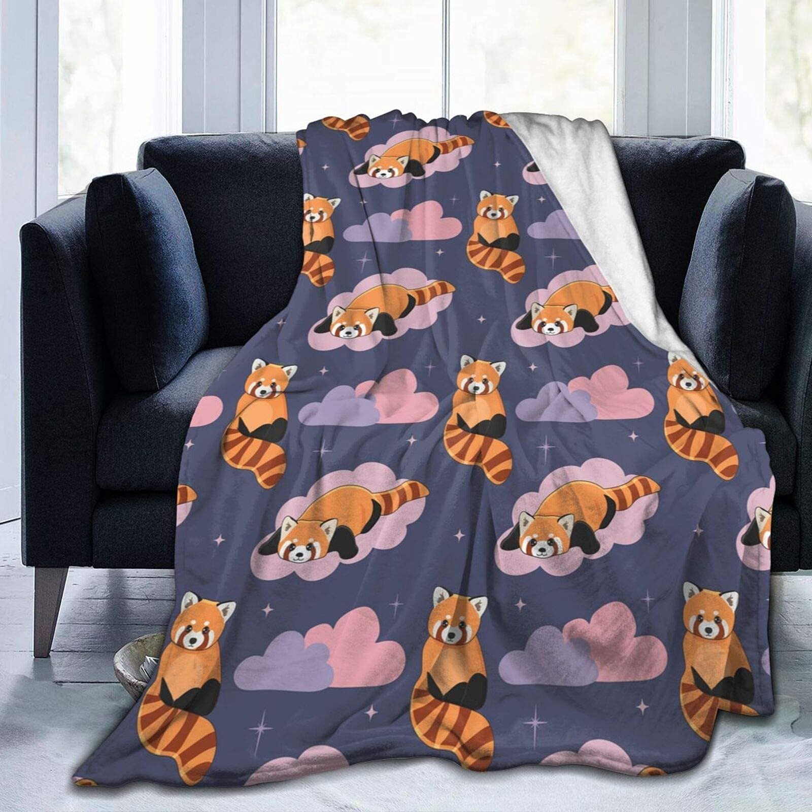 SJSXWQN Manta para Sofa Cama de Franela Panda Rojo Morado Manta Polar de Microfibre Suave Transpirable Cálida como Manta de Salón, Manta para Sofá Cama - 180x200 cm