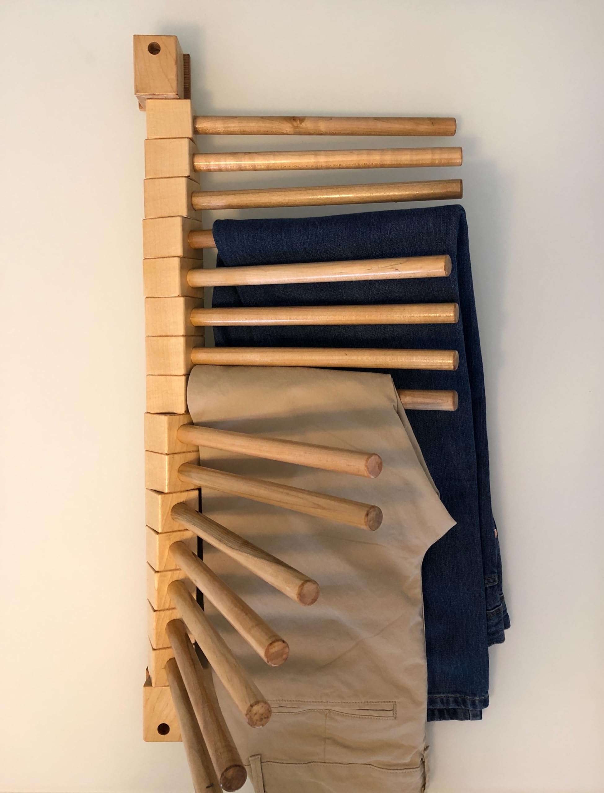 Perchero Madera Pantalones 15 Clavijas | Organizador de Armario Plegable con Diseño Resistente | Ahorro de Espacio y Máxima Capacidad (Madera Haya)