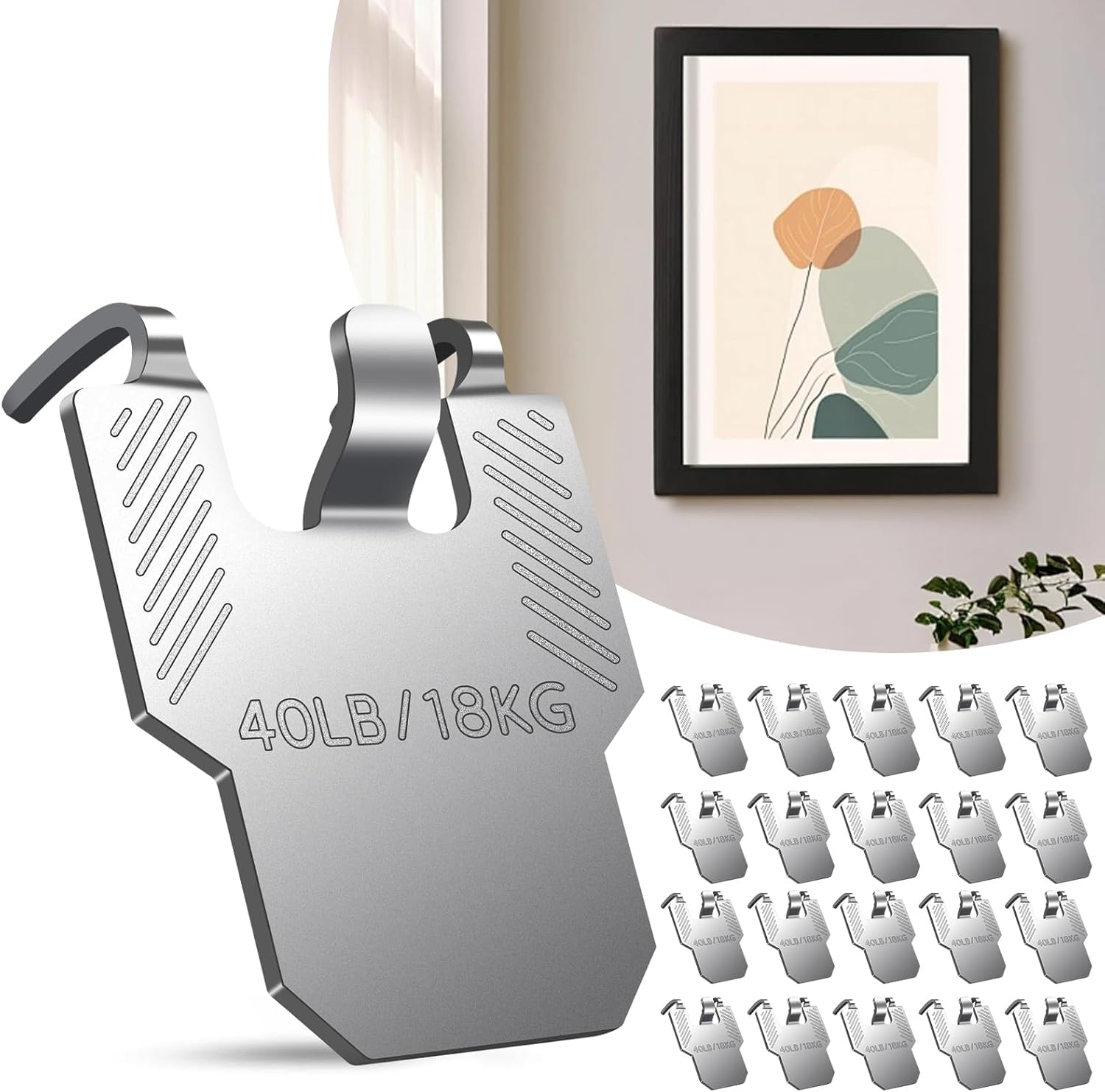 LSYZHX 20Pcs Claw Picture Hanger Hooks,Picture Hanging Kit, Holds up to 40lb, No Damage Heavy Duty Picture Hooks,Picture Hooks for plasterboard Walls (20)