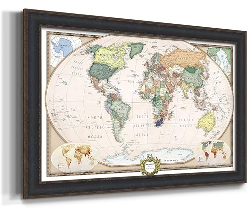 Miniatura 2 de Renditions Gallery Lienzo decorativo de pared colorido con marco negro para colgar en la pared, mapa de viaje con alfileres para el hogar, oficina,