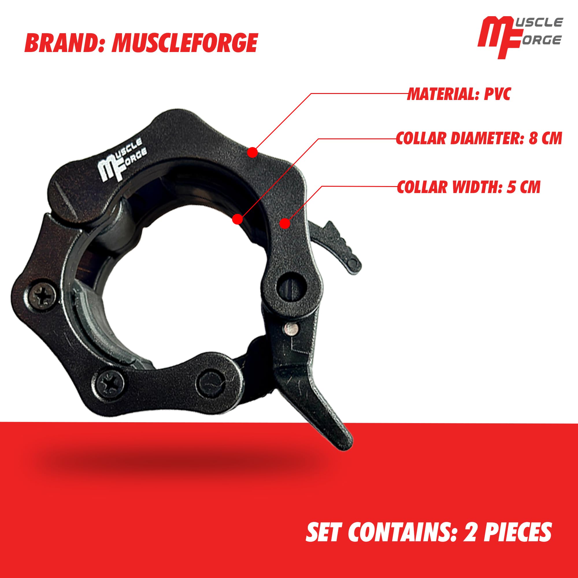 MuscleForge Olympic Barbell Clips 50mm, Quick Release Barbell Clamps for Weightlifting - Image 3