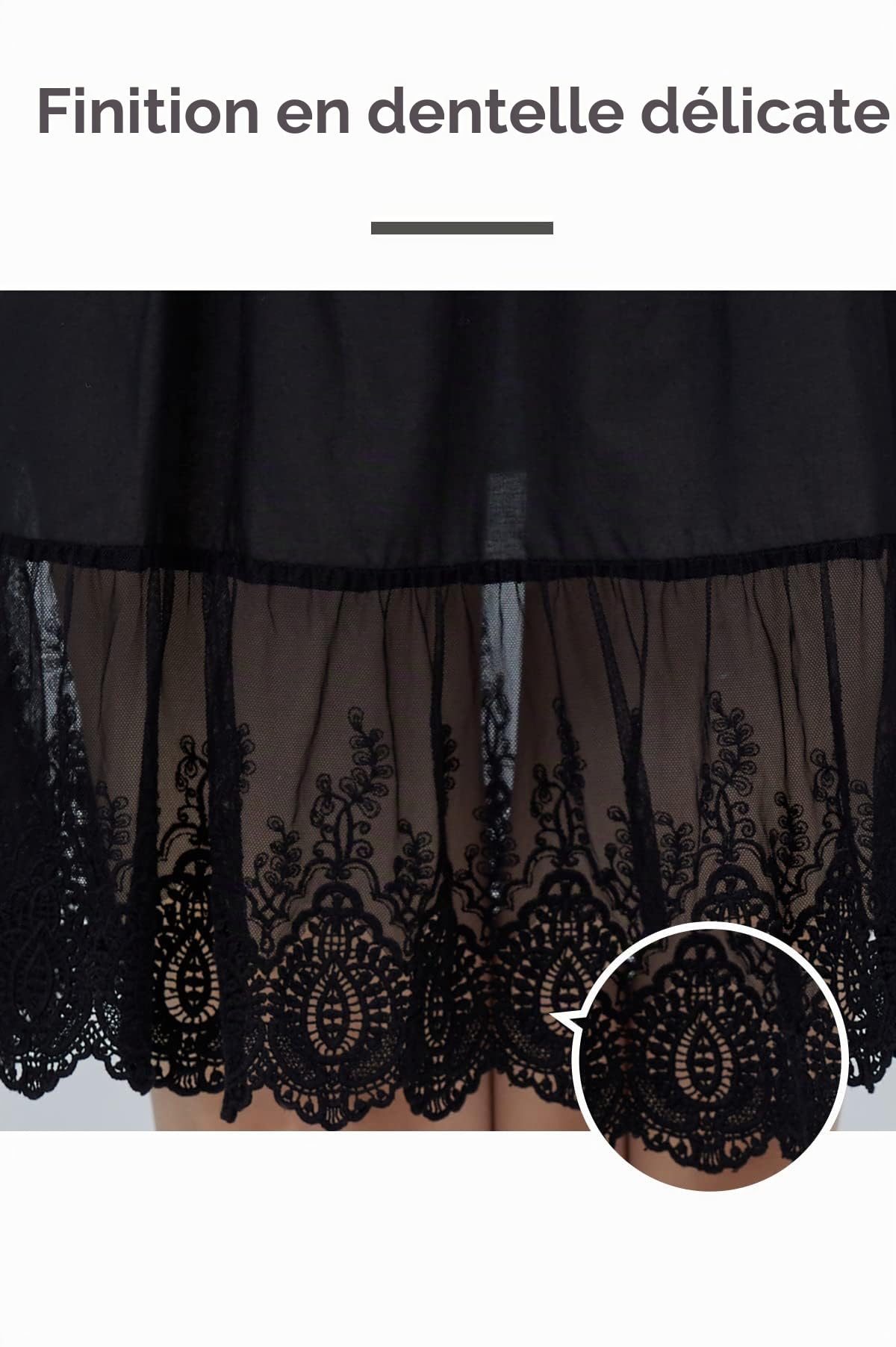 BEAUTELICATE Femme Jupon en Coton avec Dentelle Lingerie sous-Jupe sous-Robe Ivoire Noir Court Mi-Long Petticoat pour Marige Fille