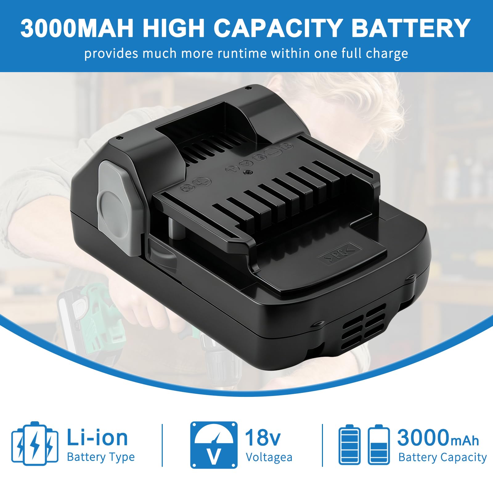 Lot de 2 Batteries de Rechange Li-ION 18V 3000mAh pour BSL1815 BSL1815X BSL1815S BSL1830 BSL1830C 330068 330139 330557 39782 DS 18DJ L