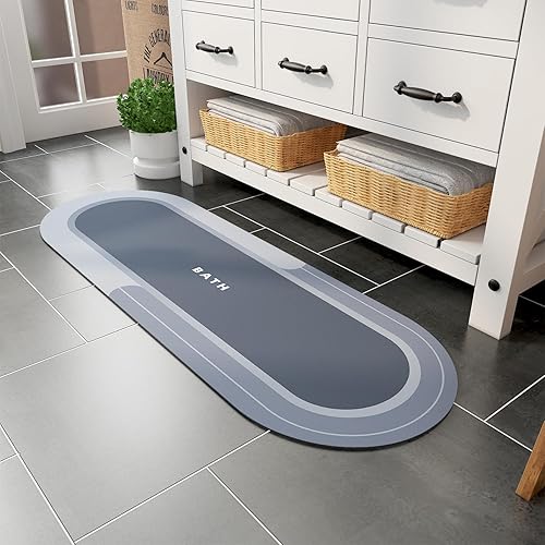 MontVoo Alfombra de baño larga para baño, antideslizante, absorbente, de secado rápido, delgada, alfombra de baño con parte trasera de goma,