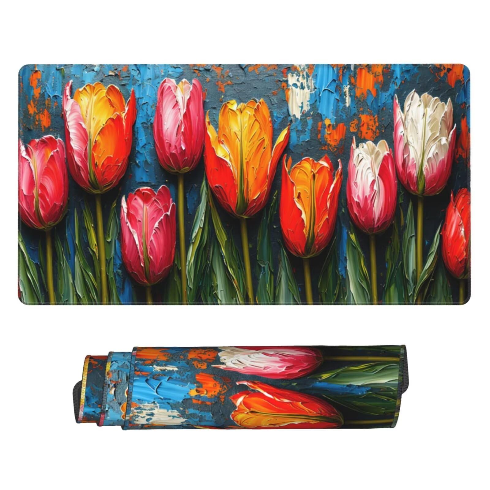 Podkładka pod mysz tulipanową, duża podkładka pod mysz 1600x800 mm, kolorowa podkładka pod mysz do gier, podkładka na biurko ze zszytymi krawędziami, podkładka pod mysz z klawiaturą, do pracy, gier,