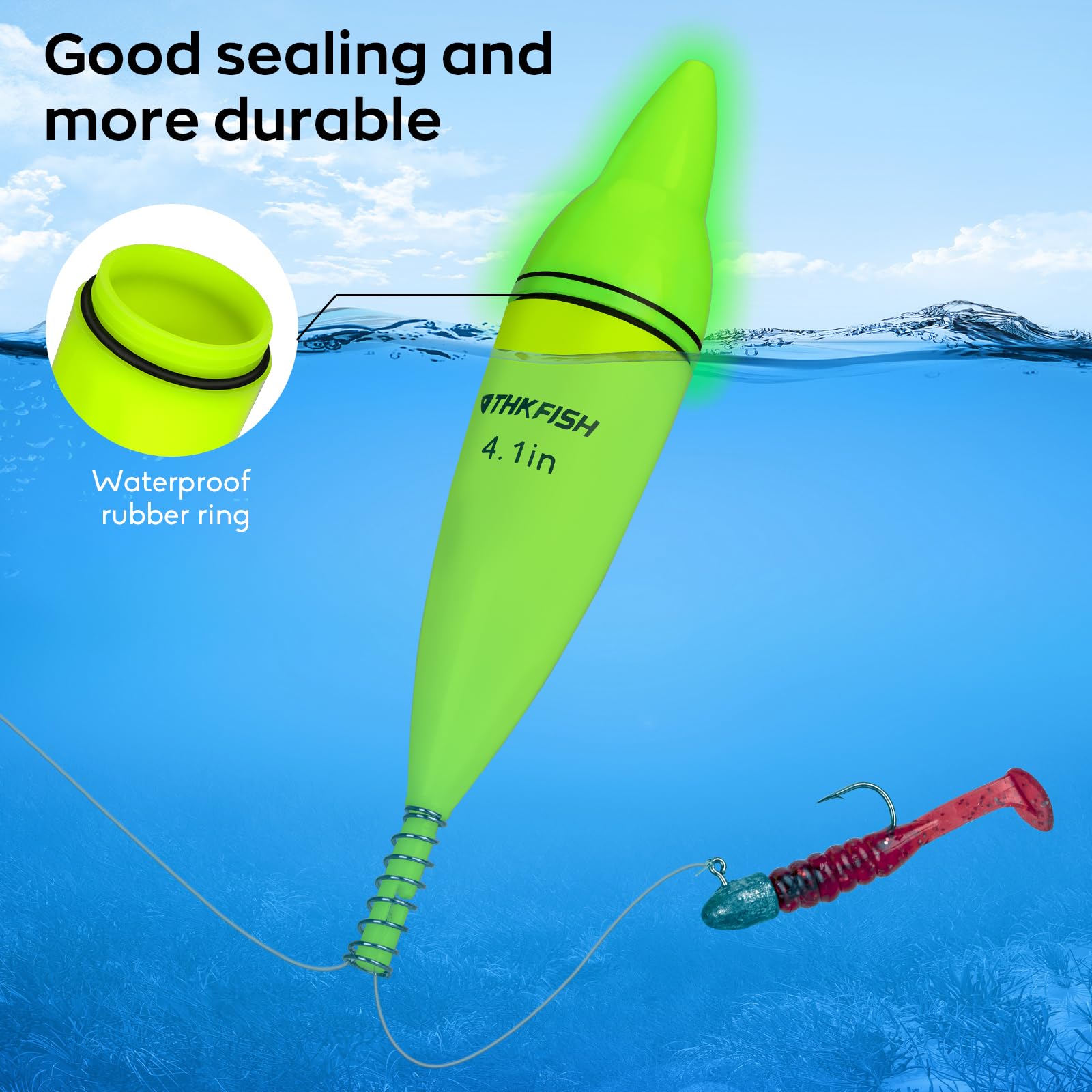 THKFISH 4PCS LED Lighted Fishing Bobbers Fishing Floats for Night, Spring Bobber Float Saltwater Freshwater Lighted Floats Glow for Crappie Walleye Catfish, 2.2