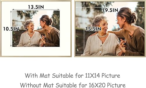 Miniatura 7 de Frametory, Marco de aluminio de 16 x 20 pulgadas con paspartú marfil para fotos y fotos de 11 x 14 pulgadas, montaje en pared, vidrio real, pestañas