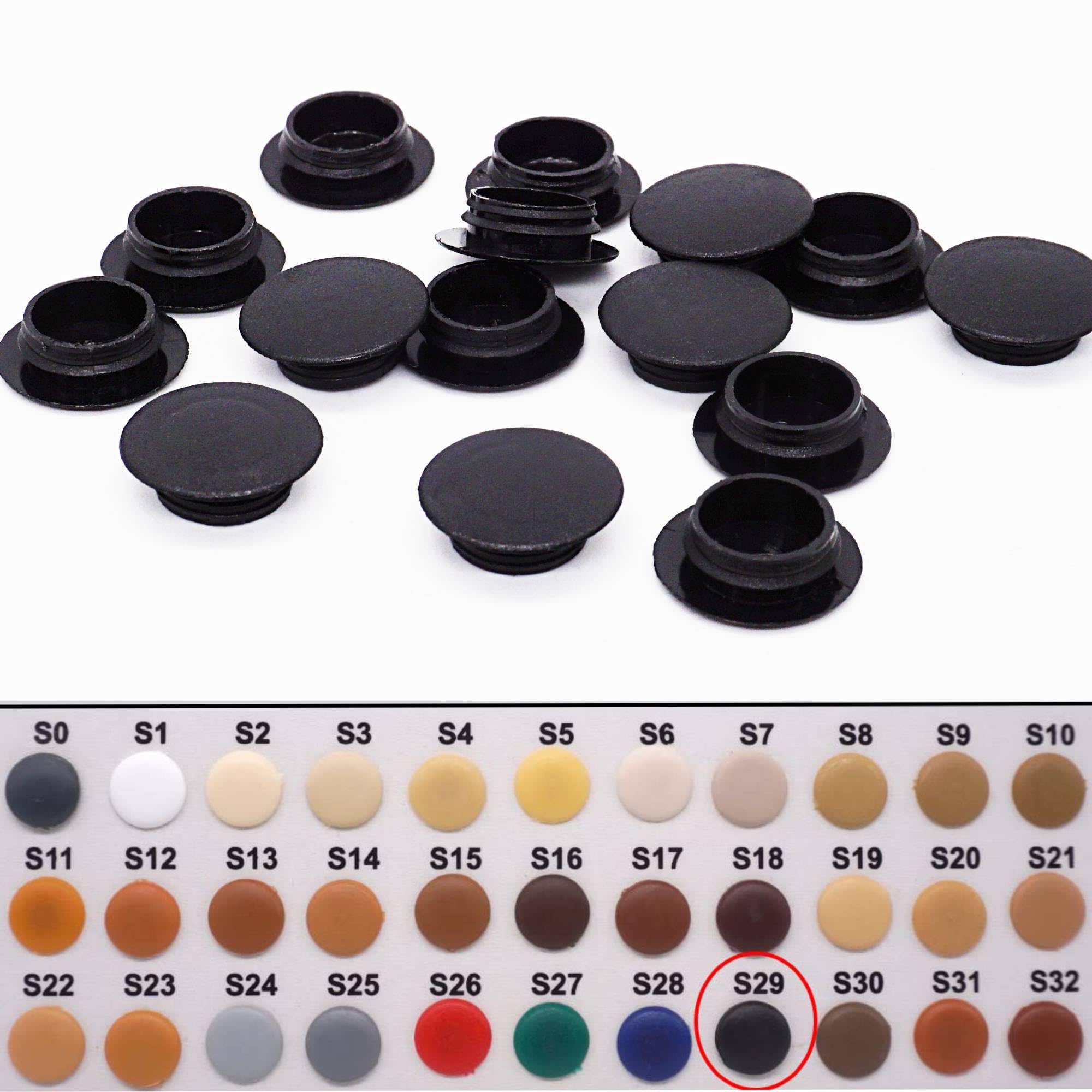 SKIR'CO (100 pcs) Plastic Hole Plugs 14 mm, Furniture Hole Plug, Drill Hole Cover Caps, Screw Hole Cover Caps (Black S29) - Image 3