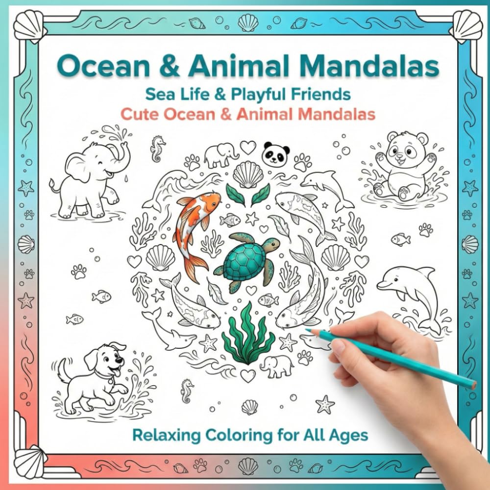 Happy Ocean & Animal Mandalas: 50 Cute Sea Life Coloring Pages for Relaxation, Stress Relief & Mindful Fun