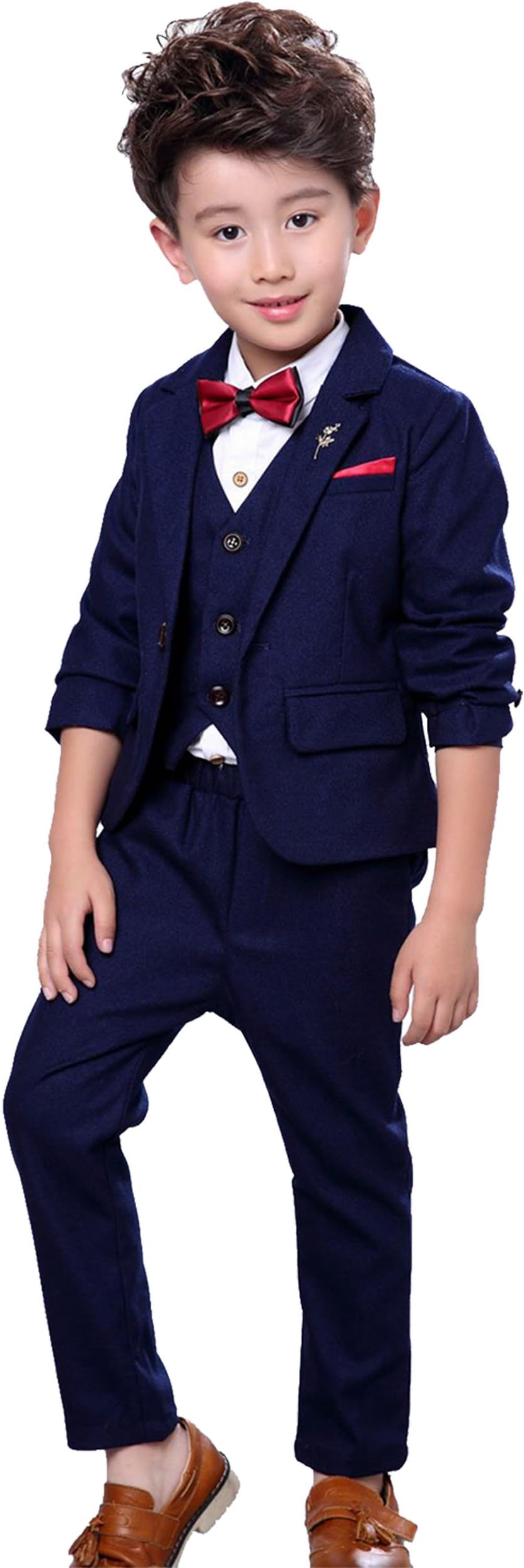 Boys 3Pcs Modern Fit Suit Solid Dress Suit Jacket Vest Pants 3T-10