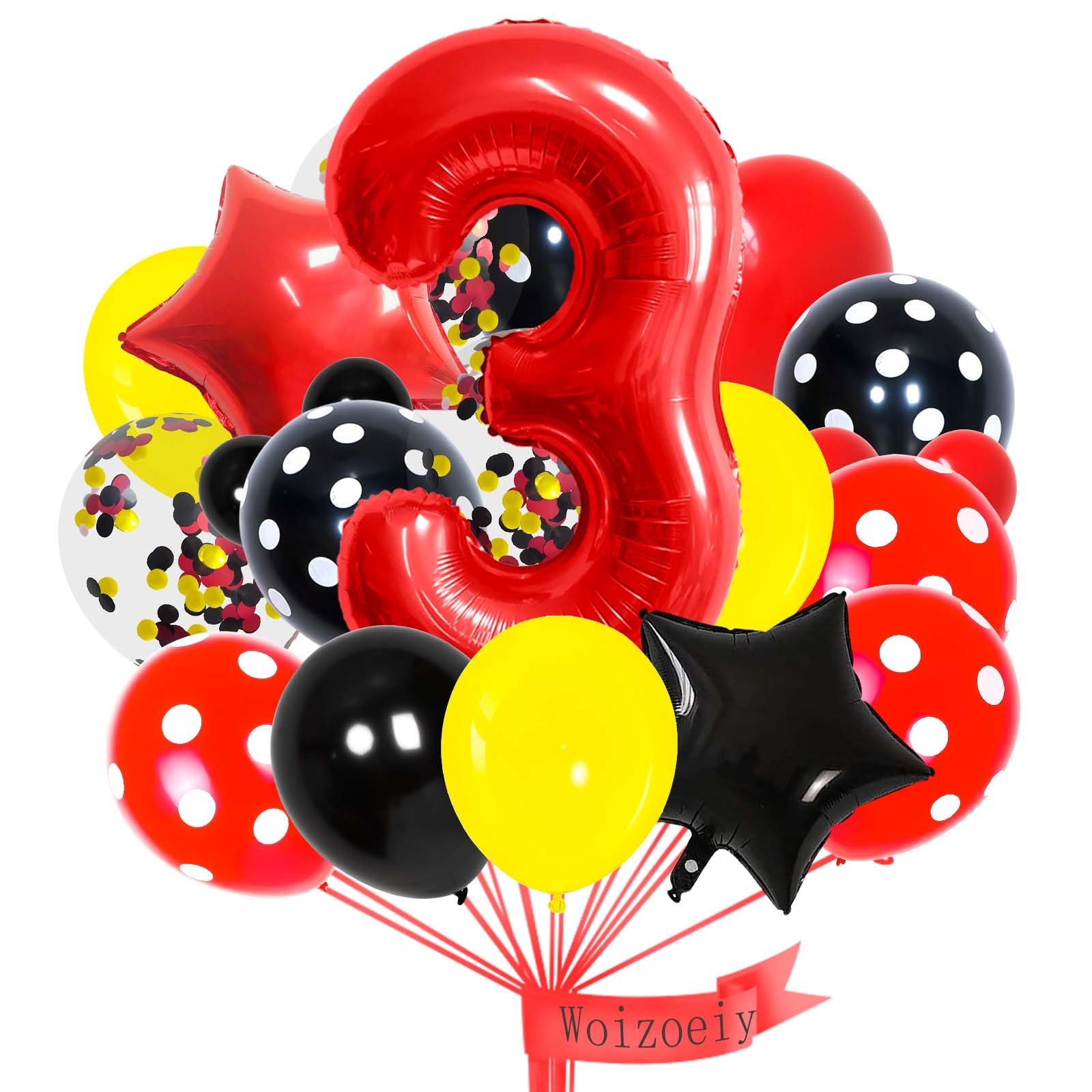 40 Inch 3 Balloon Number Red Black Yellow Balloons Latex Confetti Balloons Polka Dot Balloon for Anniversary Baby Shower Birthday Party Decorations (3