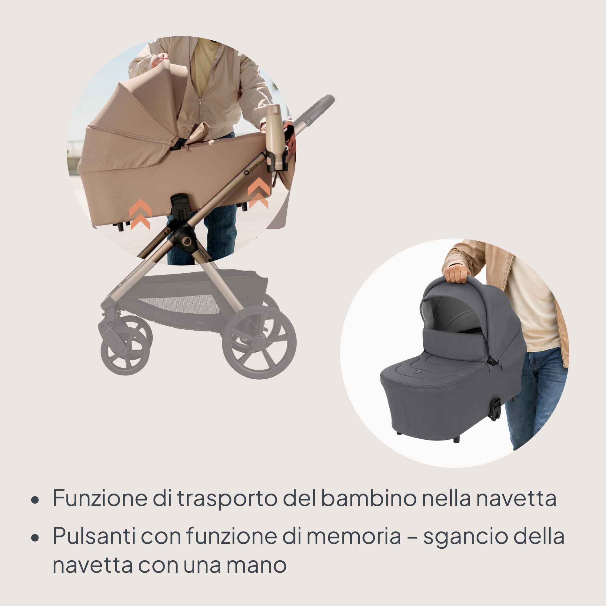 LIONELO Carmine Passeggino 2 in 1 con Navicella per Bambini fino a 22 kg | 0-4 Anni, Seduta Reversibile, Ruote GravelTech, Ammortizzazione, Posizione Distesa, UPF50+, Ventilazione, Fibbia Magnetica