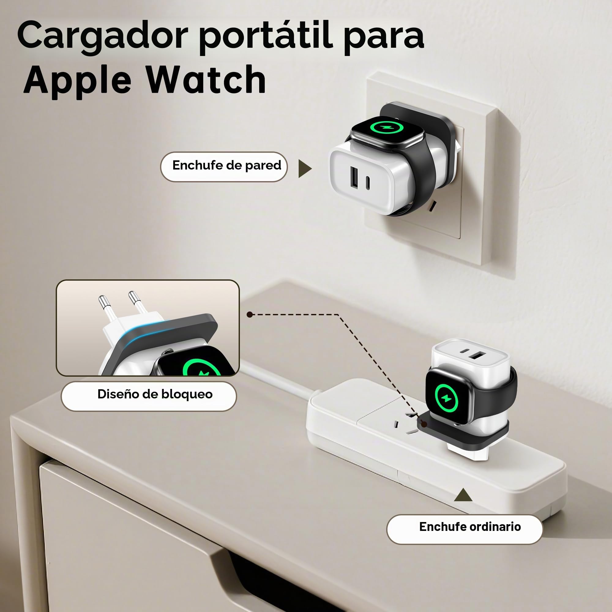 Cargador 3 en 1 para Apple Watch,PD25W Cargador de Pared de Doble Puerto para iPhone, Carga rápida USB-C, Cargador Esencial para Viajes para iWatch Ultra/SE/11/10/9/8, Serie iPhone, Android (Blanco)