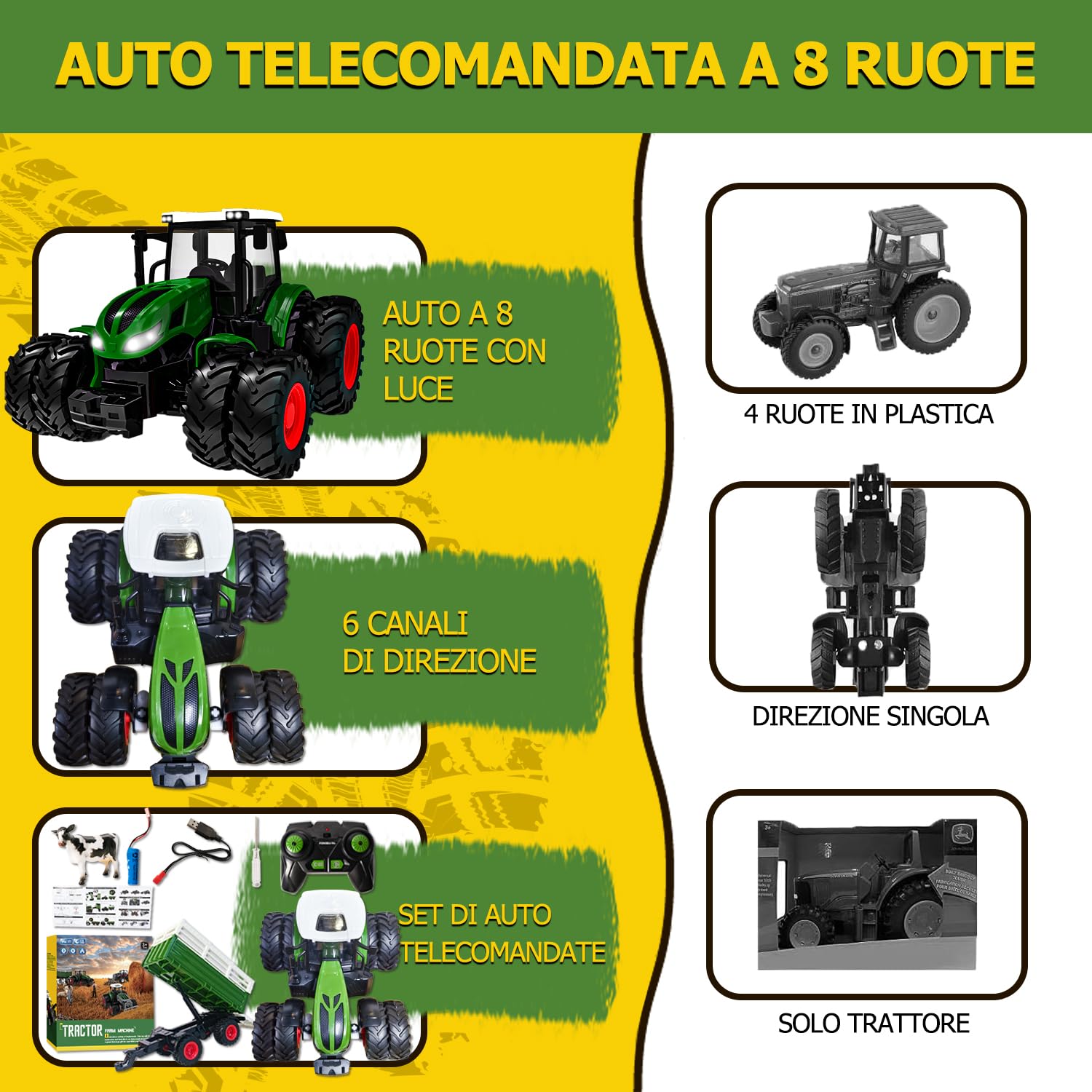 Trattore Telecomandato per Bambini 3 4 5 6 anni, 6 canali trattore radiocomandato per bambini,trattore giocattolo per bambini,mietitrebbia Giocattolo per bambini Regali di Natale 3 4 5 6 anni