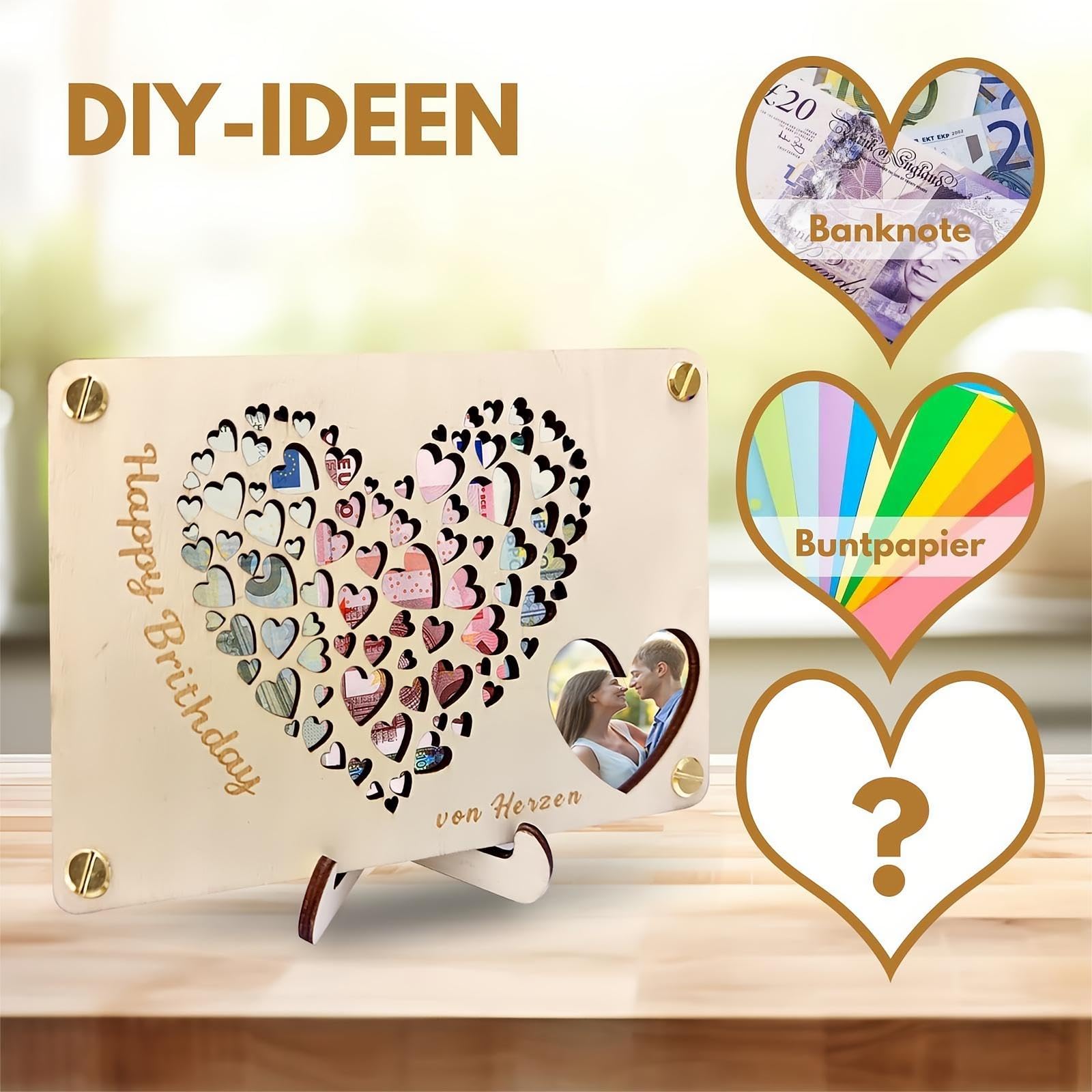 Wobequ Cadeau D'argent En Bois Carte D'anniversaire Emballage Cadeaux D'argent Carte En Bois DIY Valentine's Day Mariage Célébrations Fêtes Décorations, Handmade Happy MOMENTS