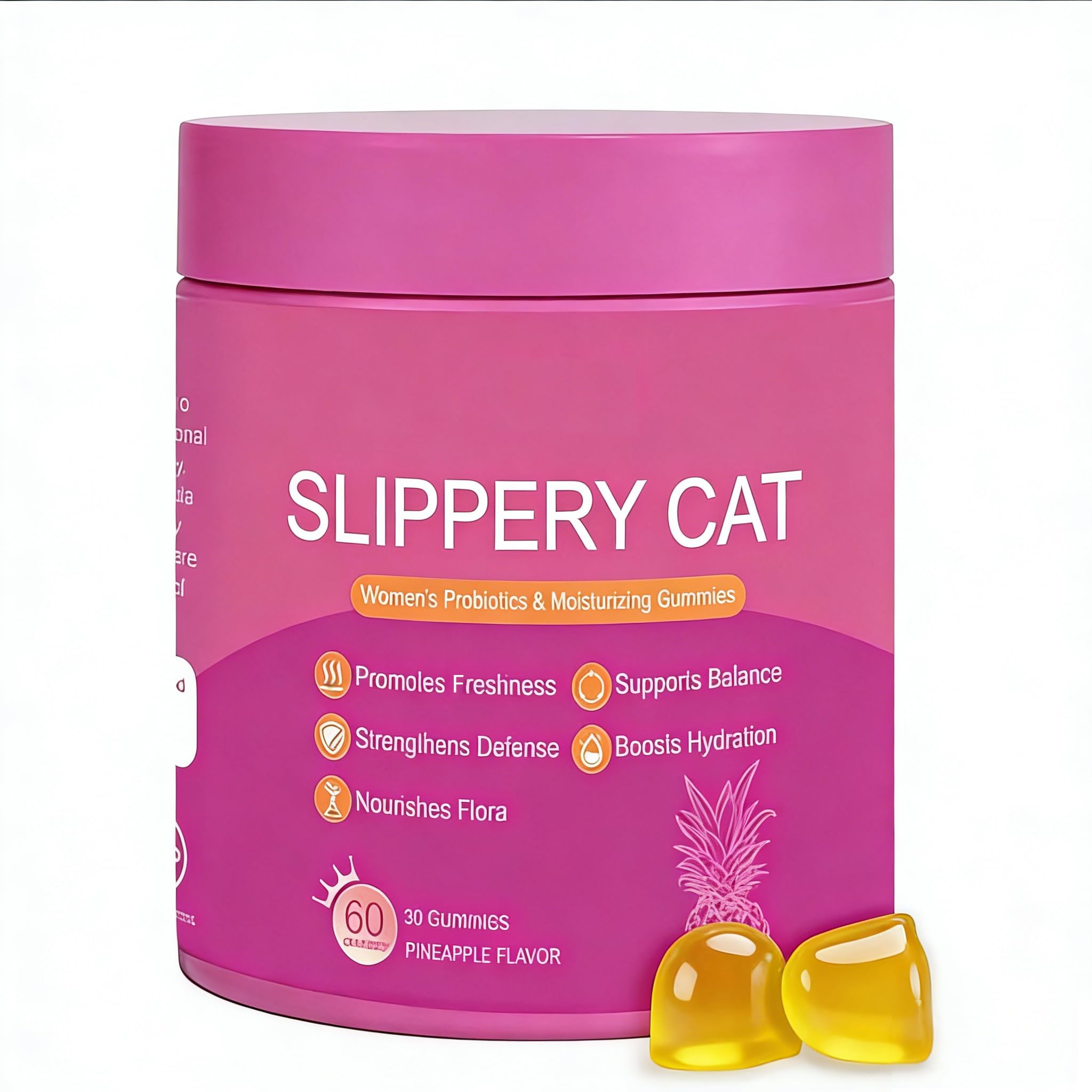 Feminine Probiotics Gummies with Slippery Elm | Pineapple Flavor for Women’s pH Balance, Digestive & Immune Support | Daily Wellness Supplement for Comfort and Freshness, Non-GMO, 30 Gummies