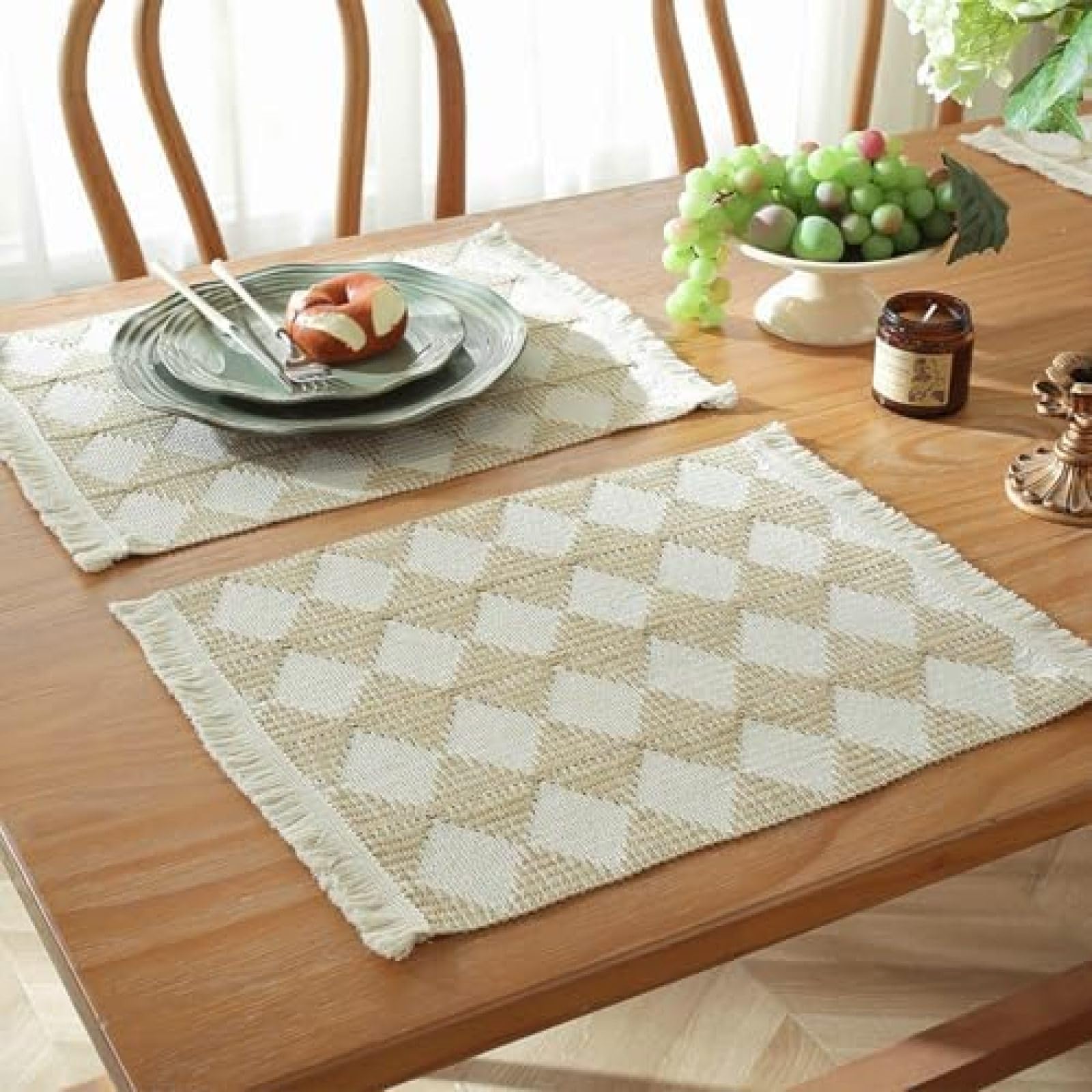Set de table en coton lin à pompon pour repas de salle à manger