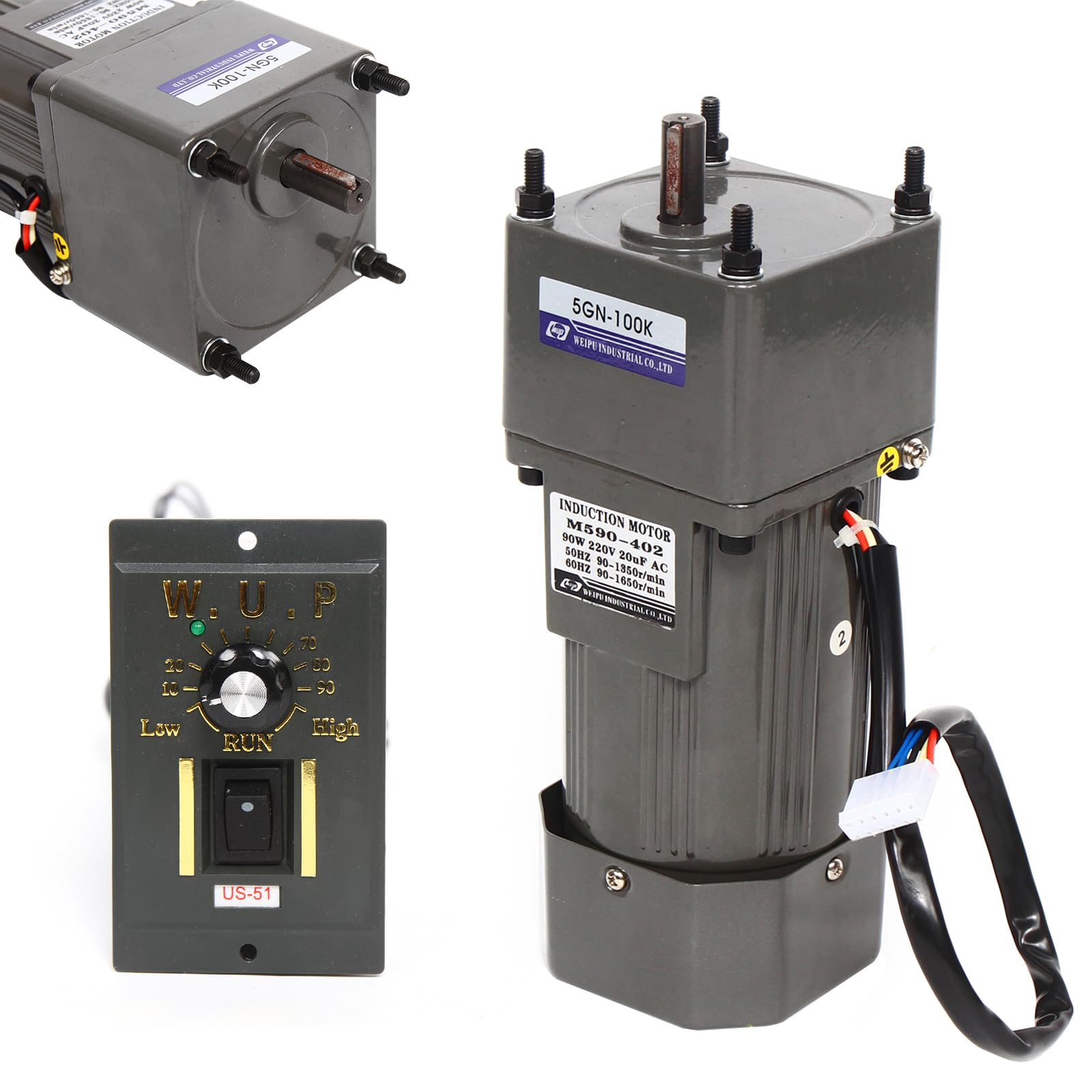 100K Hohe Drehmomente Einstellbarer Getriebemotoren,AC 220V 90W Einphasen Asynchron Getriebemotor,Hohe Drehmomente Stufenlos Asynchronmotor,mit Drehzahlregler und Getriebe