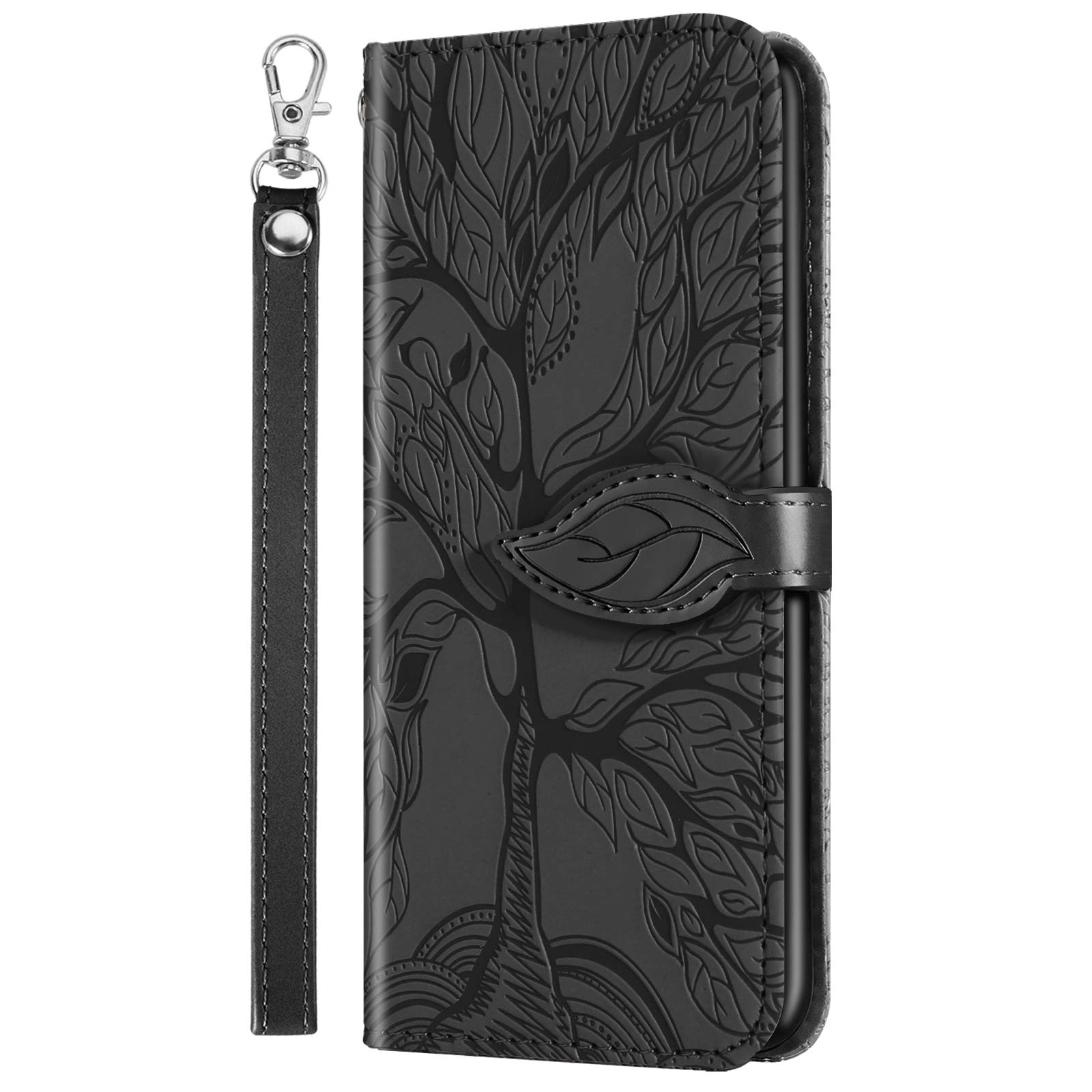 Wallet Case For IPhone 12/12 Pro (6.1 Inch),Premium PU Leather [3 Card Slots] ID Credit Holder [360°Rotatable Ring Holder Magnetic Kickstand] Shockproof Flip Cover Case For Women Men,Black - View #4