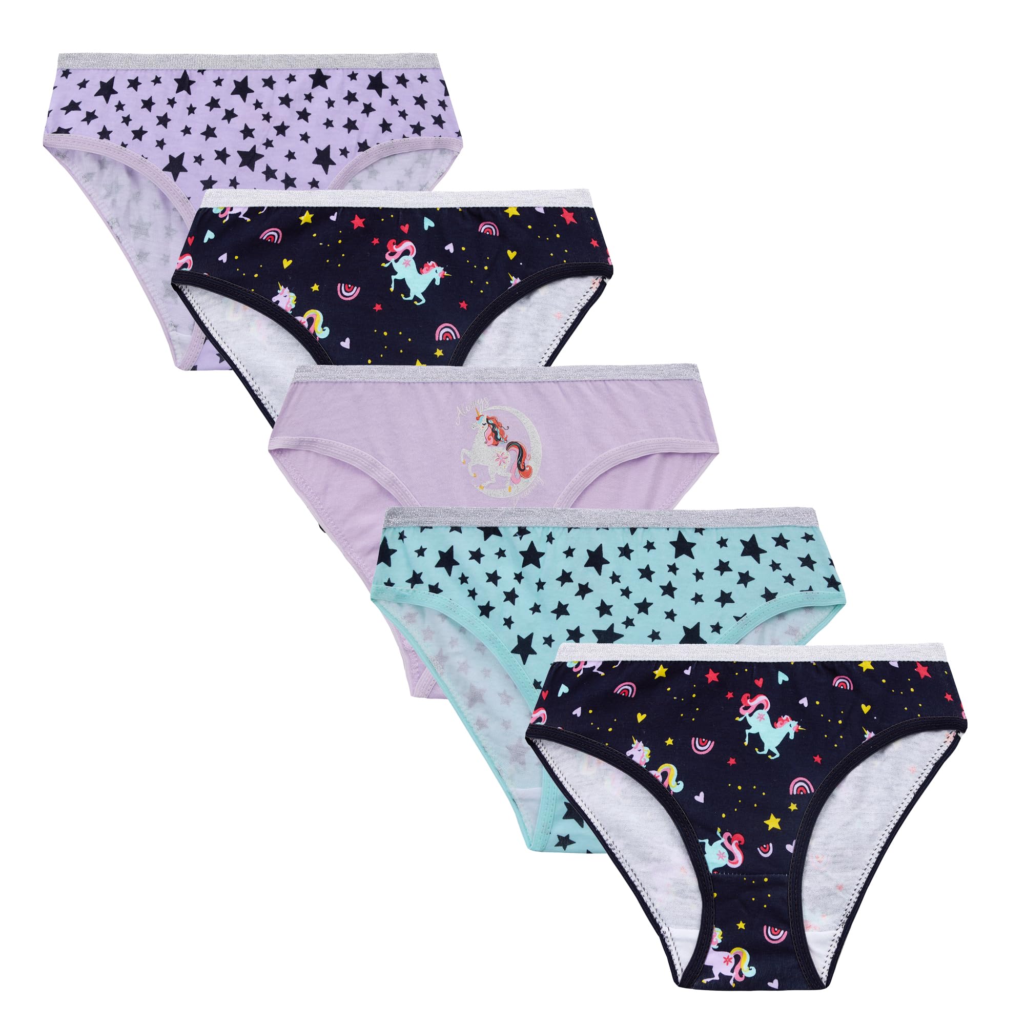 Metzuyan Girls Magical - 5 Pairs Ws-Ss25 Kids 5 Pairs Briefs Underwear 100% Novelty Multipack Navy Unicorns 13 Years