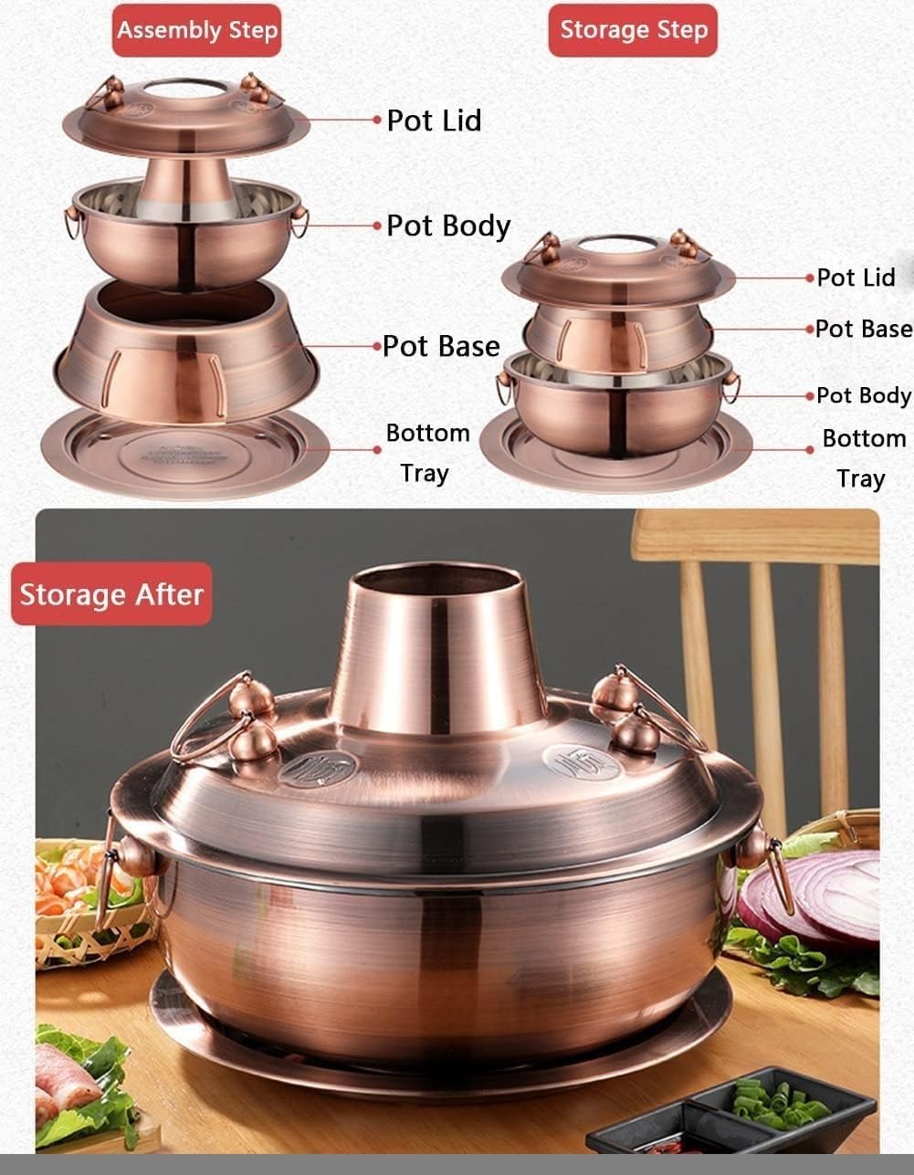 Olla de sopa caliente para cocinar, olla tradicional china, olla de cobre vintage, olla caliente de acero inoxidable de grado alimenticio, olla Shabu tradicional china, cobre morado, 36 cm