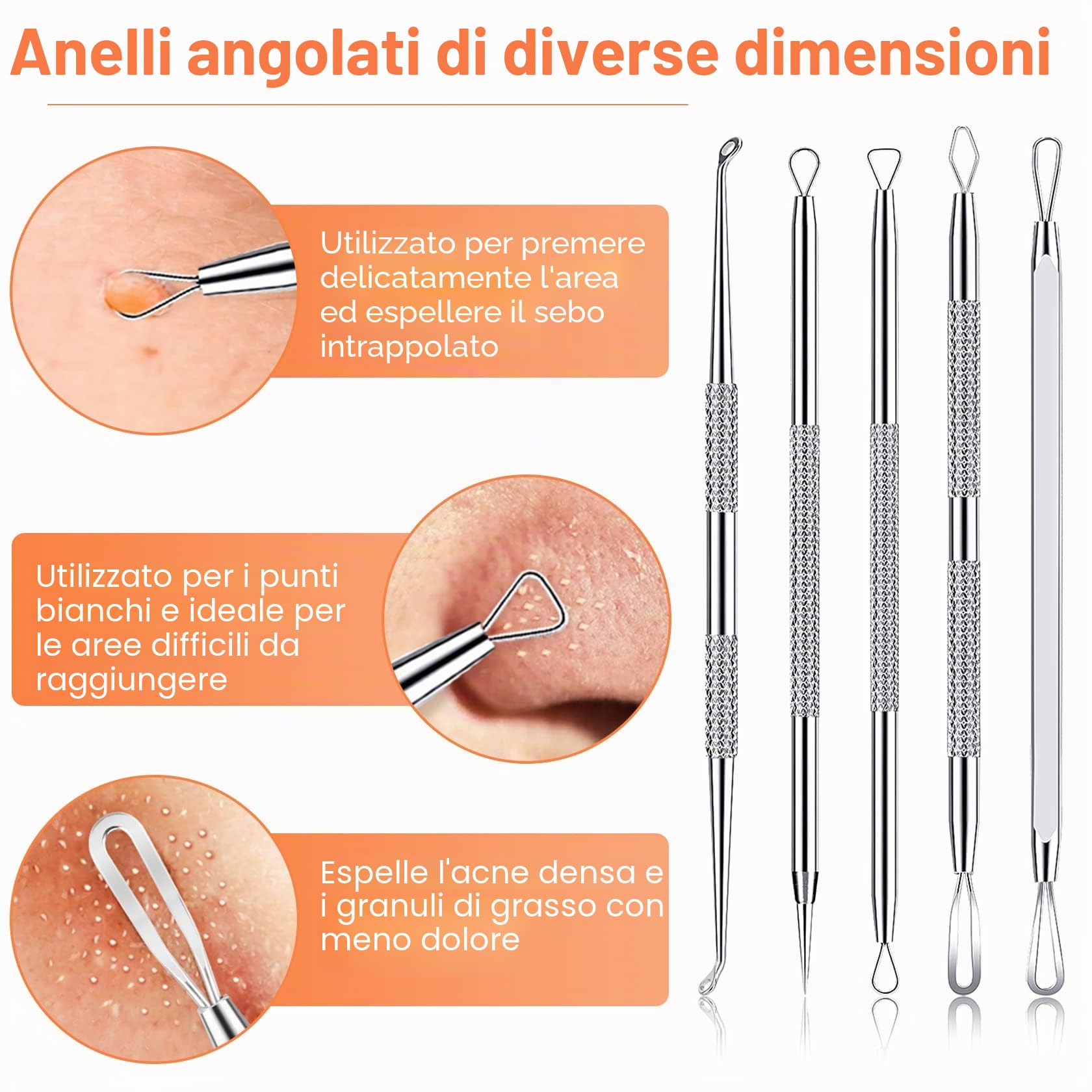 Kit di Strumenti per la Rimozione dei Punti Neri [15 Pezzi], IUMAKEVP Estrattori per Brufoli Professionale in Acciaio Inossidabile per il Trattamento e la Togli di Comedoni e Acne sul Viso (Argento)