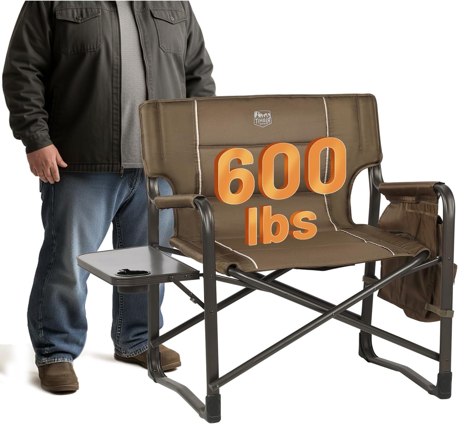 Timber Ridge XXL Directors Chair, 600lbs Capacity Heavy Duty Folding Camping Chair with Side Table & Insulated Pocket, Oversized Portable Chair with Carry Strap
