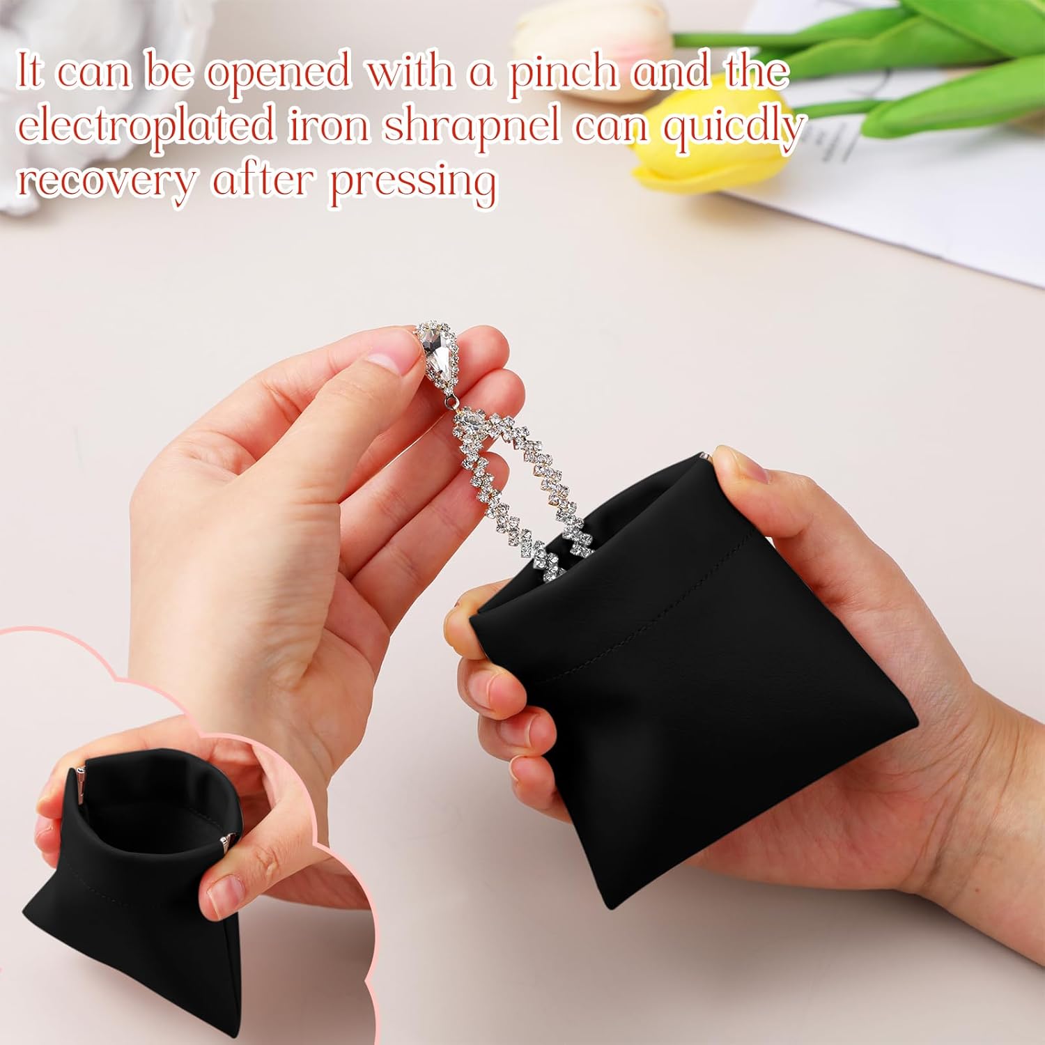 50 Pcs PU Leather Jewelry Pouch Jewelry Travel Bag Jewelry Gift Bags Pocket Cosmetic Bag Portable Jewelry Organizer (Black)