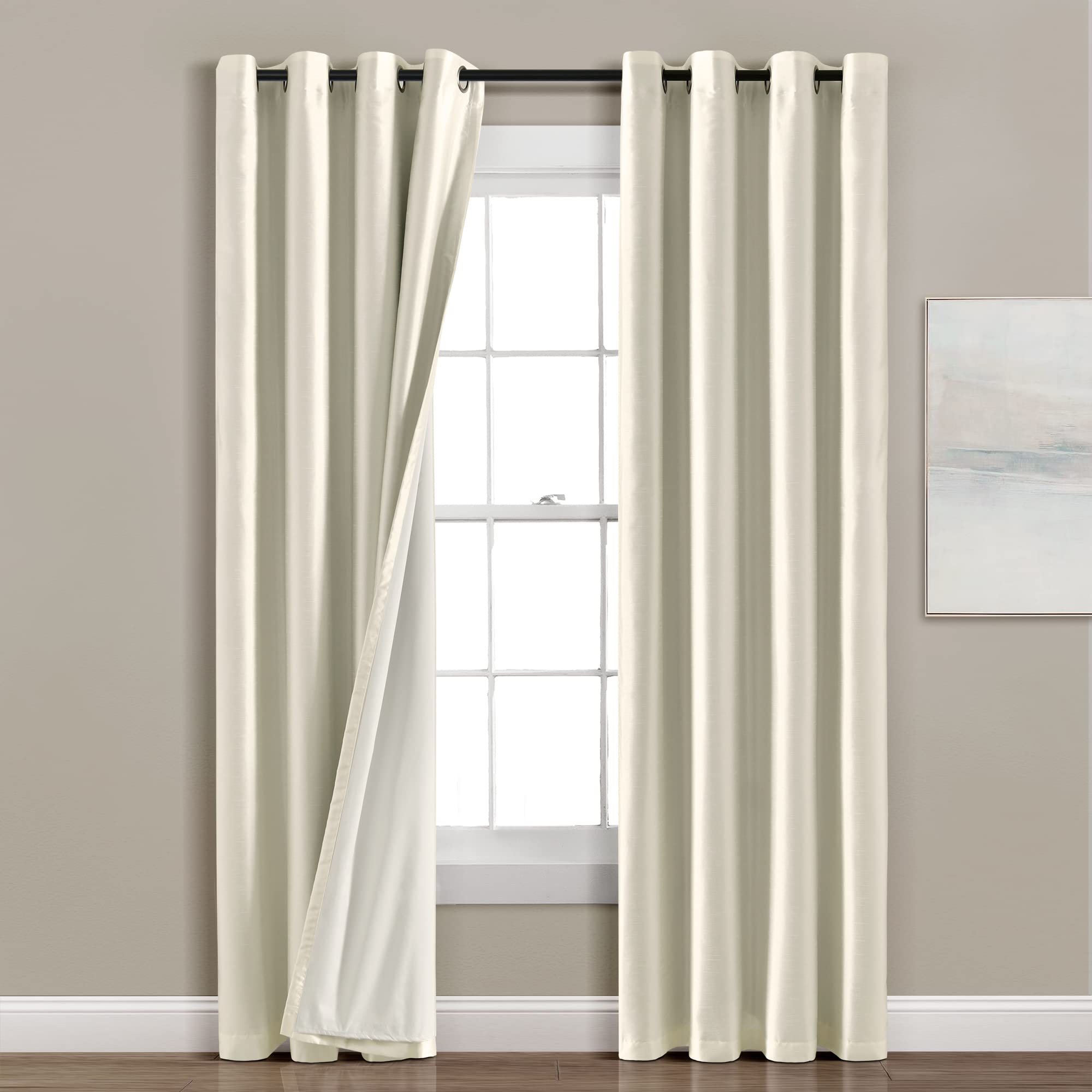Lush Decor Insulated Grommet 100% Blackout Faux Silk Window Curtain Panel (Single Panel), 95" L x 52" W, Ivory - Image 2