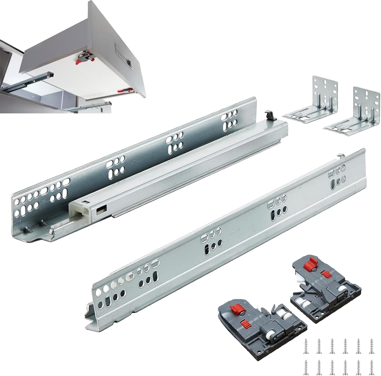 4 Pairs 21 Inch Soft Close Undermount Drawer Slide Full Extension and a 6-Way Adjustment Locking Clip for a Total Installation Freedom and Carries a Load Capacity of 100 LBS (45 kg)