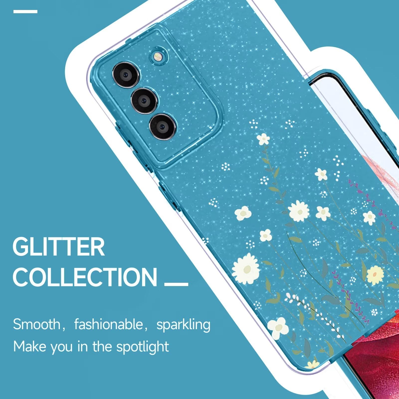 YUXING Cover Transparente Glitter per Xiaomi Redmi Note 11 4G / Redmi Note 11S 4G, Ragazze Donna Flora Motivo Custodia Bling Sottile, Antiurto Scintillante TPU Case (Purple