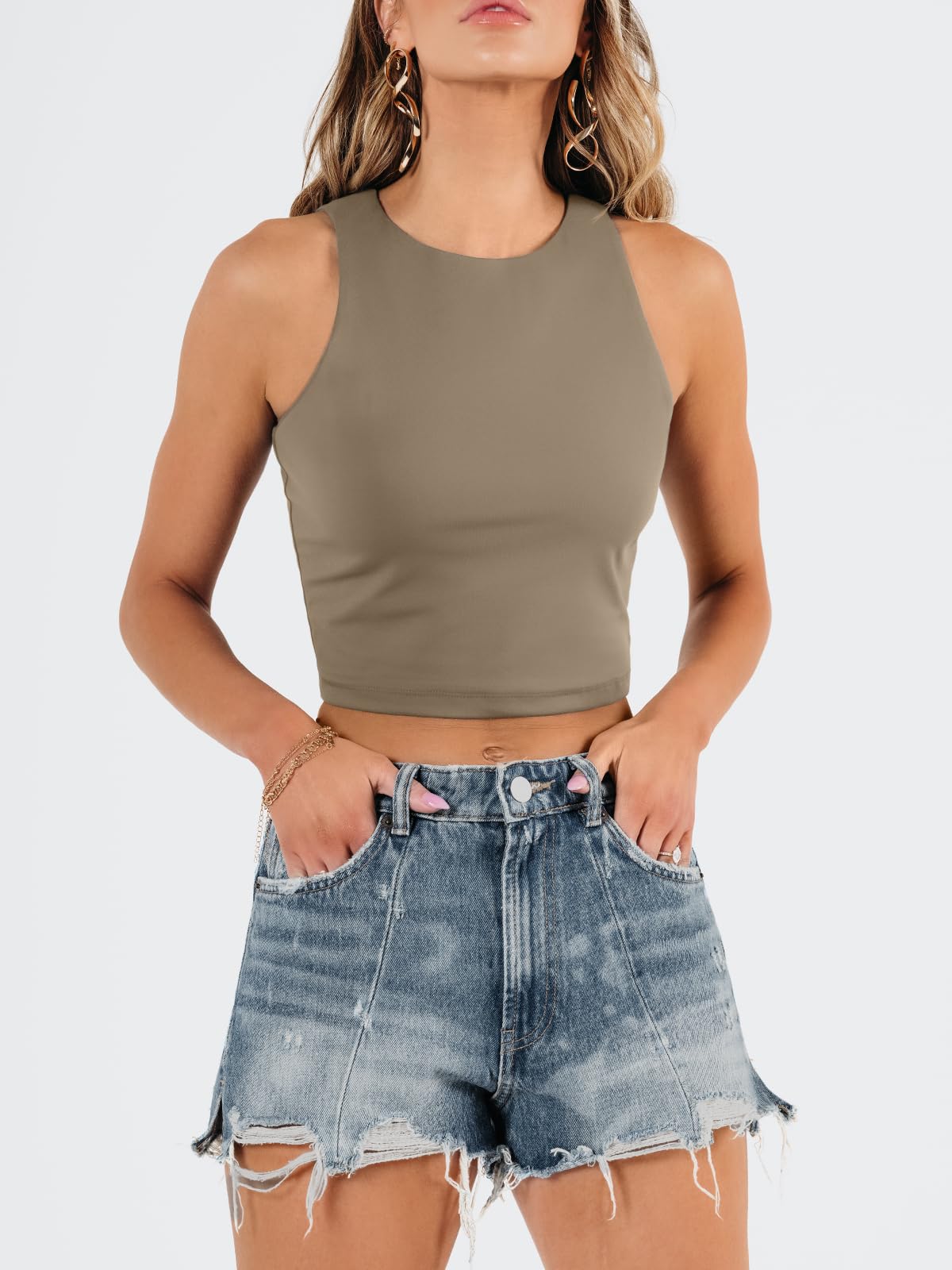 EFAN Womens Sexy Sleeveless High Neck Crop Tops Workout Cute Racerback Cropped Tank Tops Summer Clothes Teen Girls